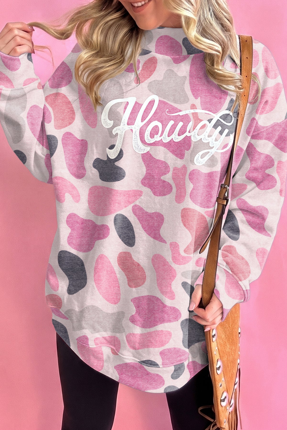 Pink Camo Print Howdy Western Style Sweatshirt