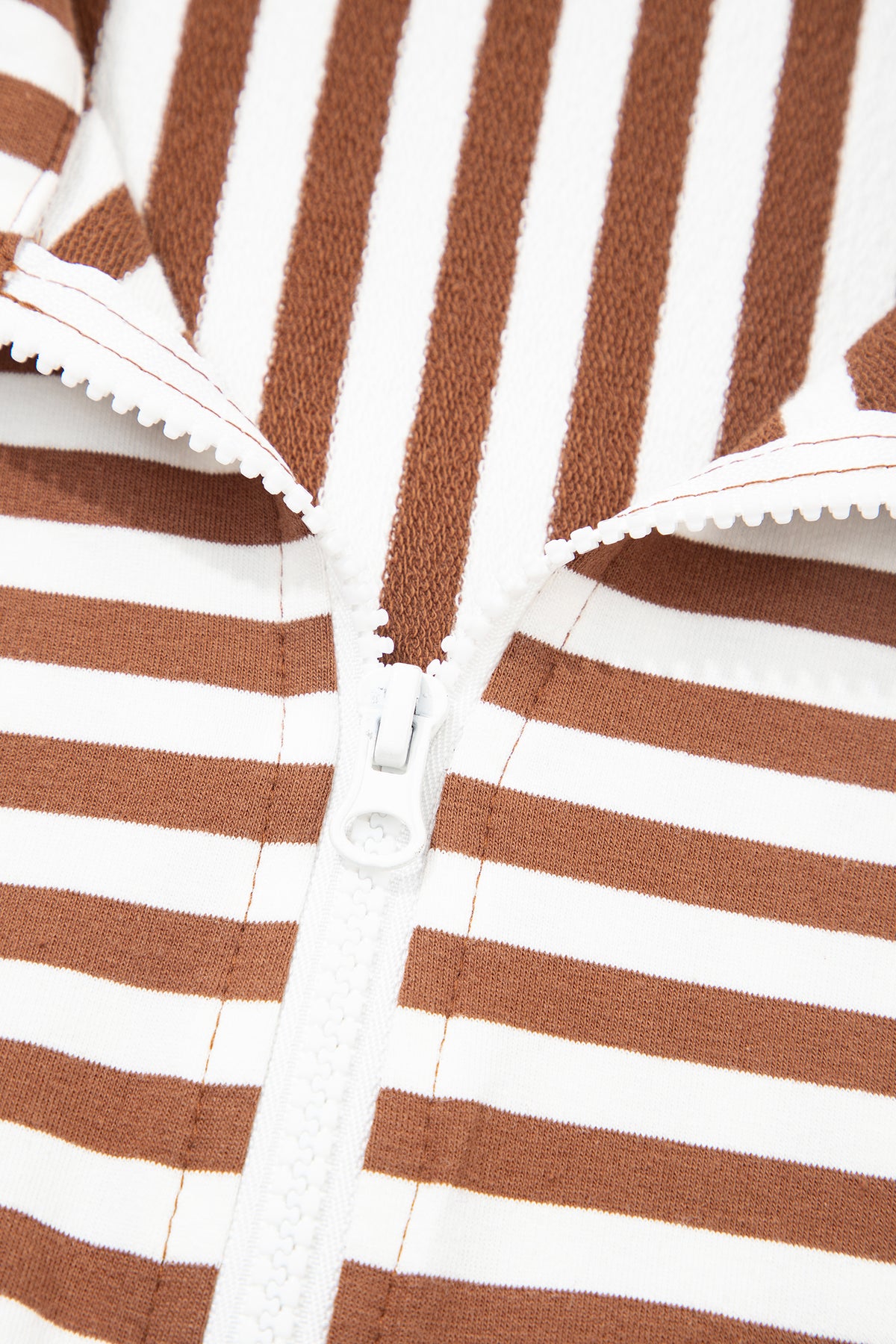 Women's Brown Stripe Color Block Patchwork Quarter Zip Pullover Sporty Shorts Set