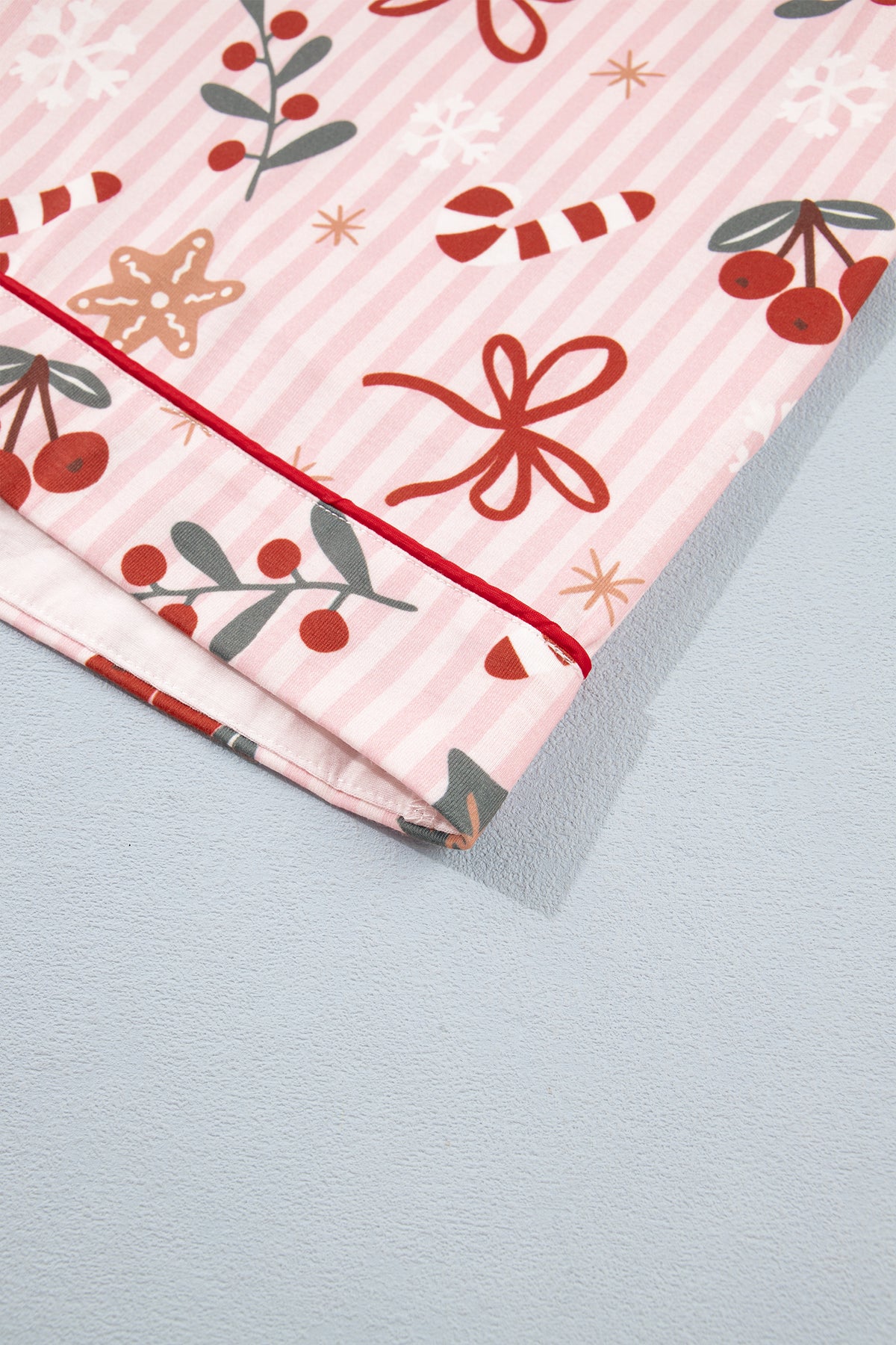 Pink Abstract Christmas Print Short Sleeve Lounge Set
