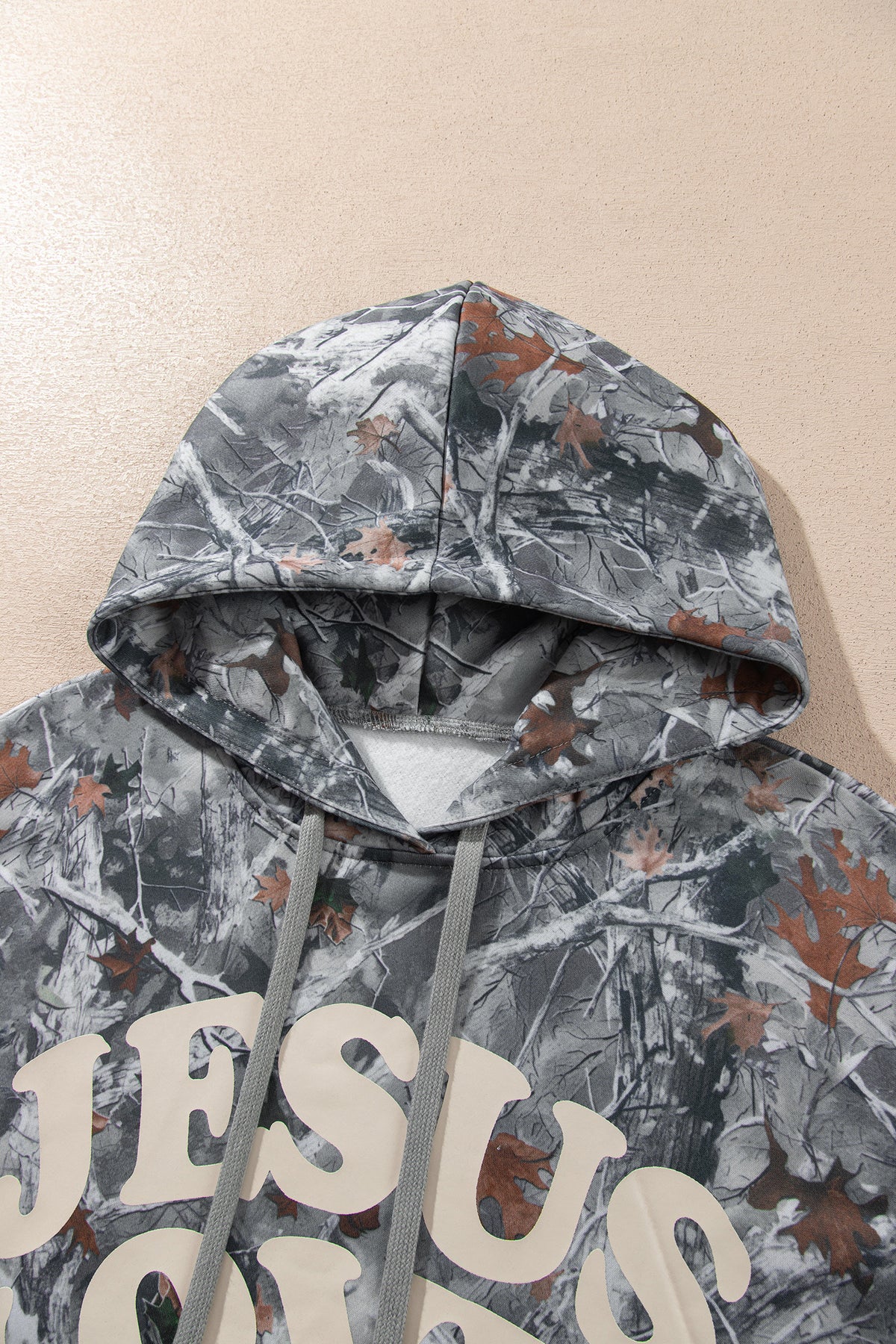 Beige Woodland Camo JESUS LOVES YOU Tunic Hoodie