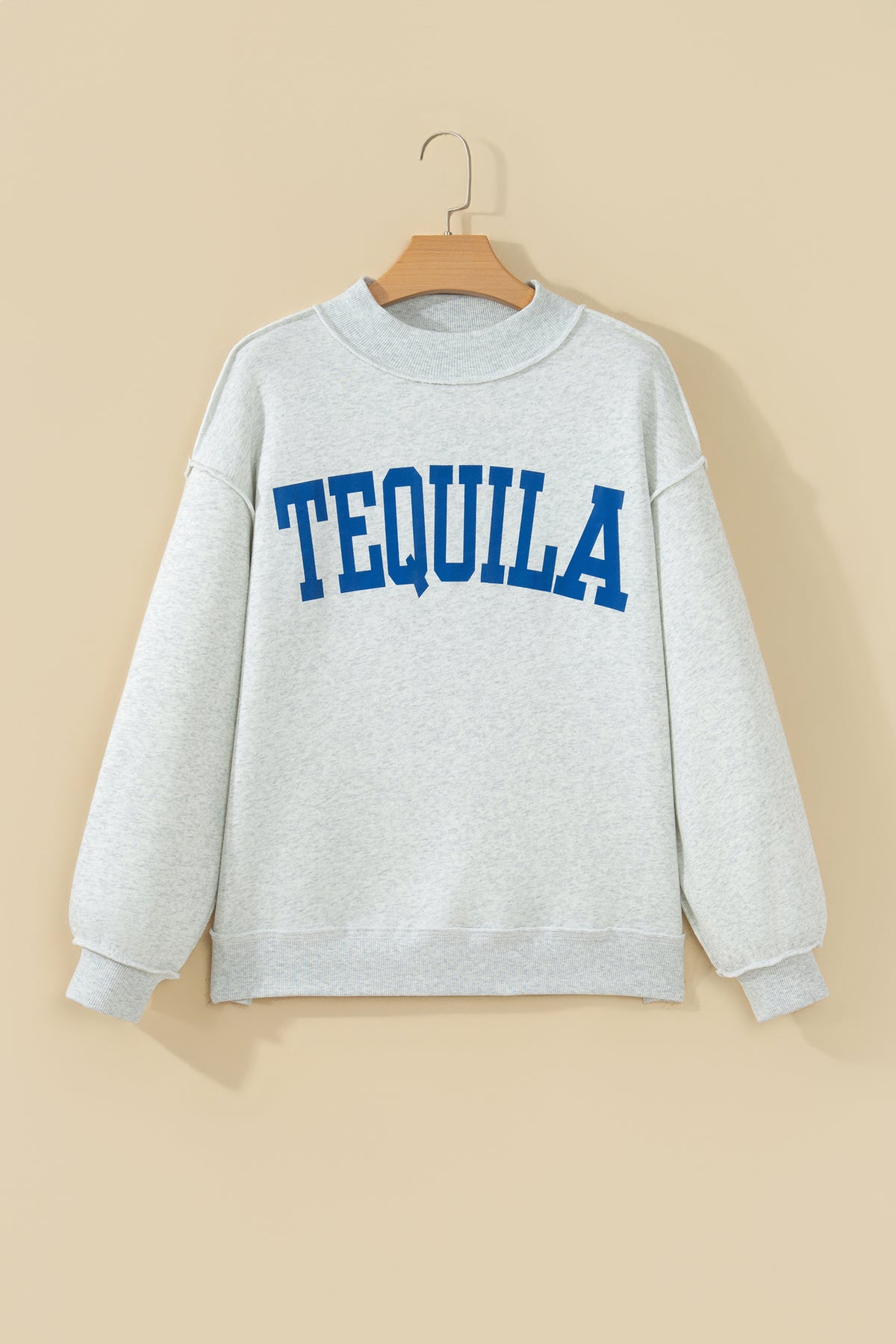 Light Gray TEQUILA HUNGOVER Reversible Print Mock Neck Sweatshirt