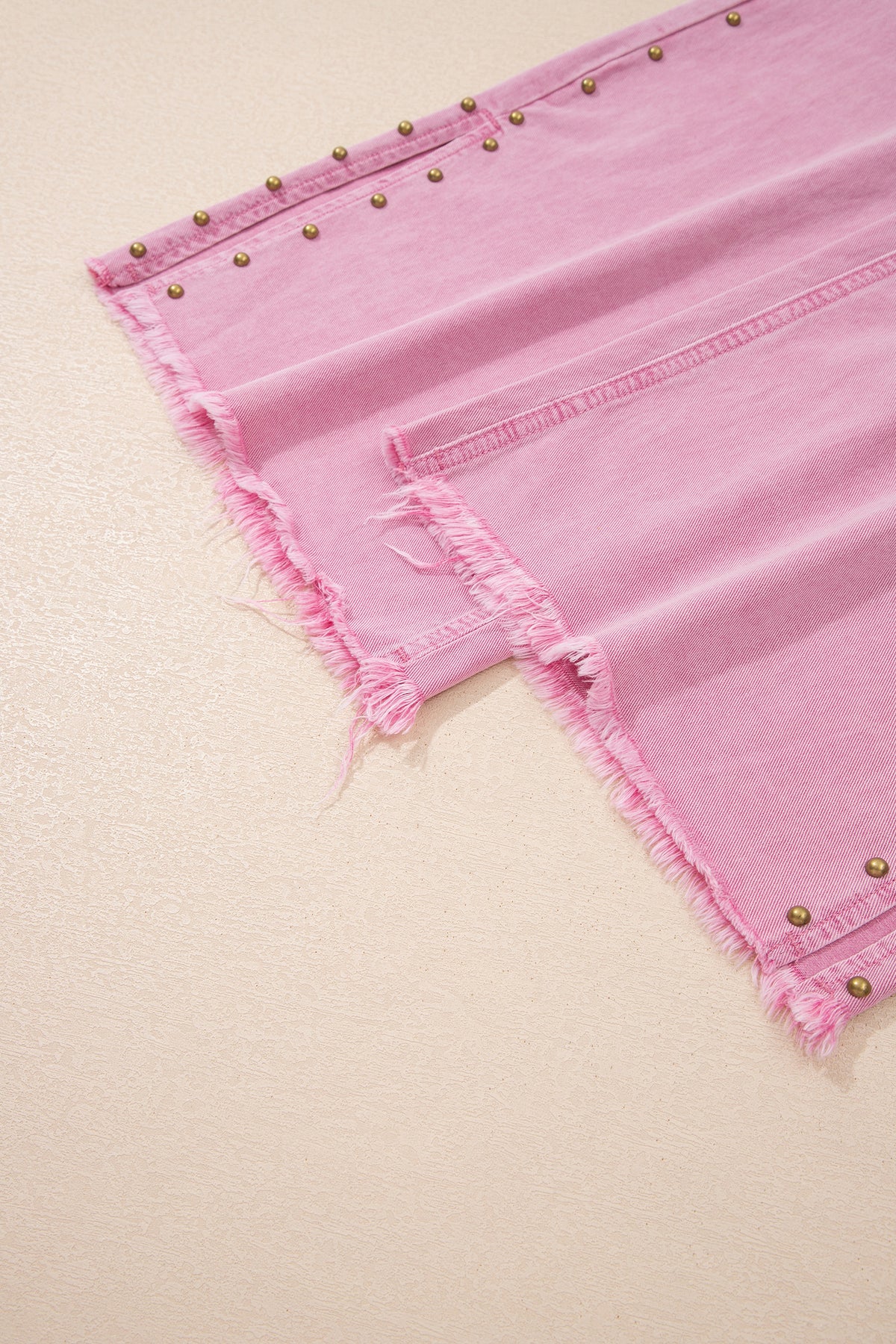 Pink Beaded Side Split Loose Jeans
