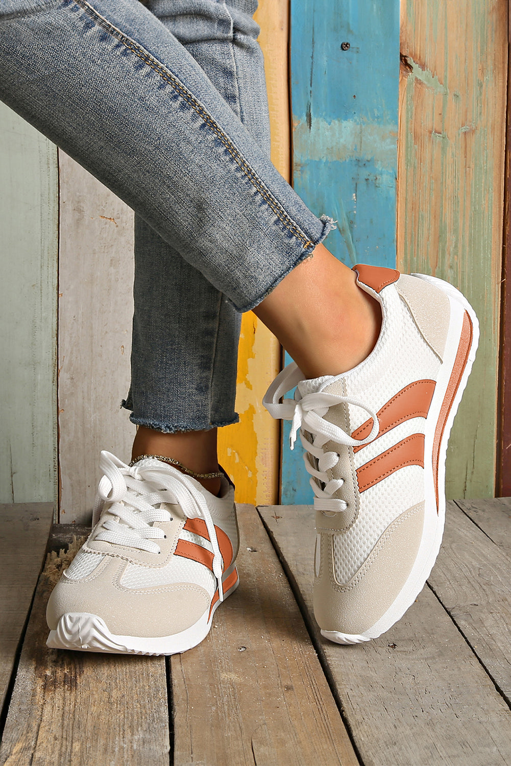 Deep Green Color Block Patchwork Breathable Lace-up Sneakers