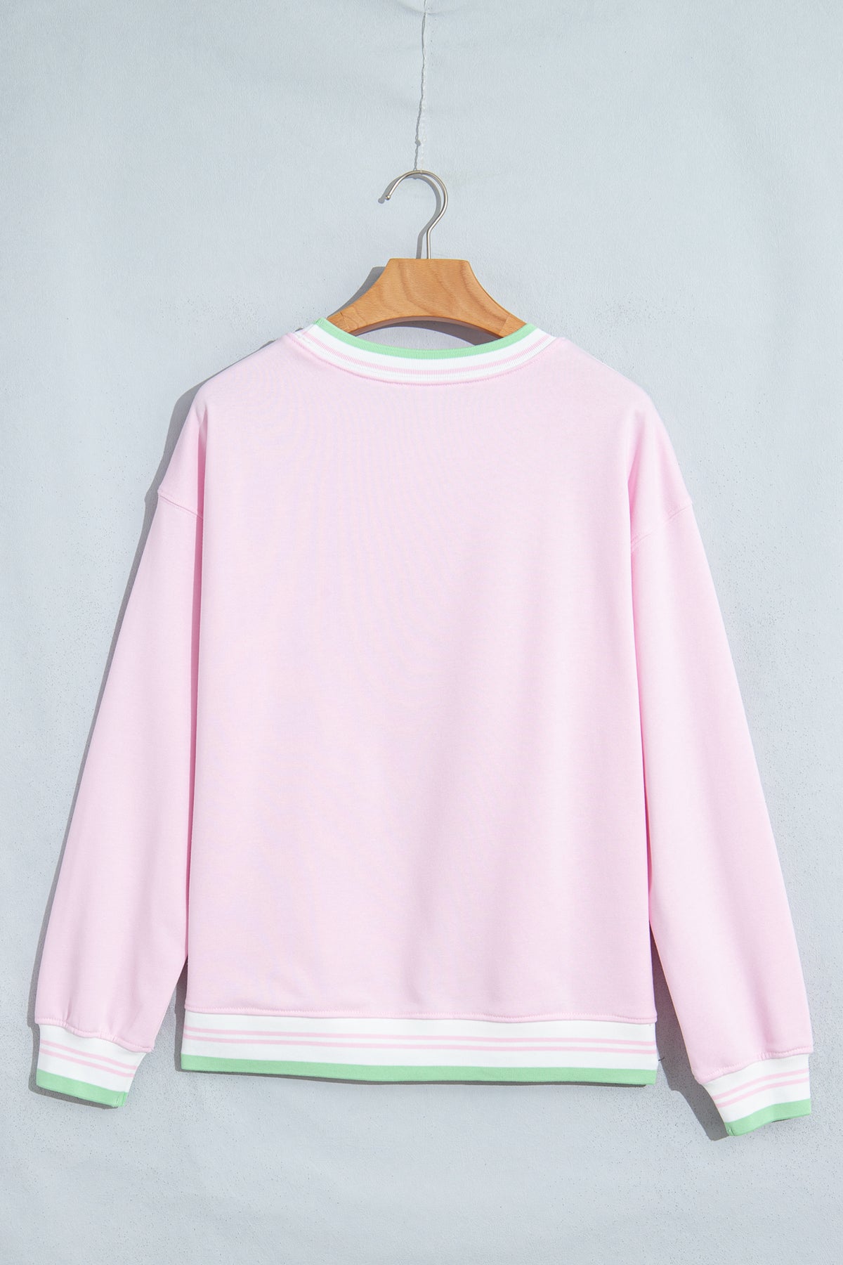 Bright Green Contrast Striped Trim Sweatshirt
