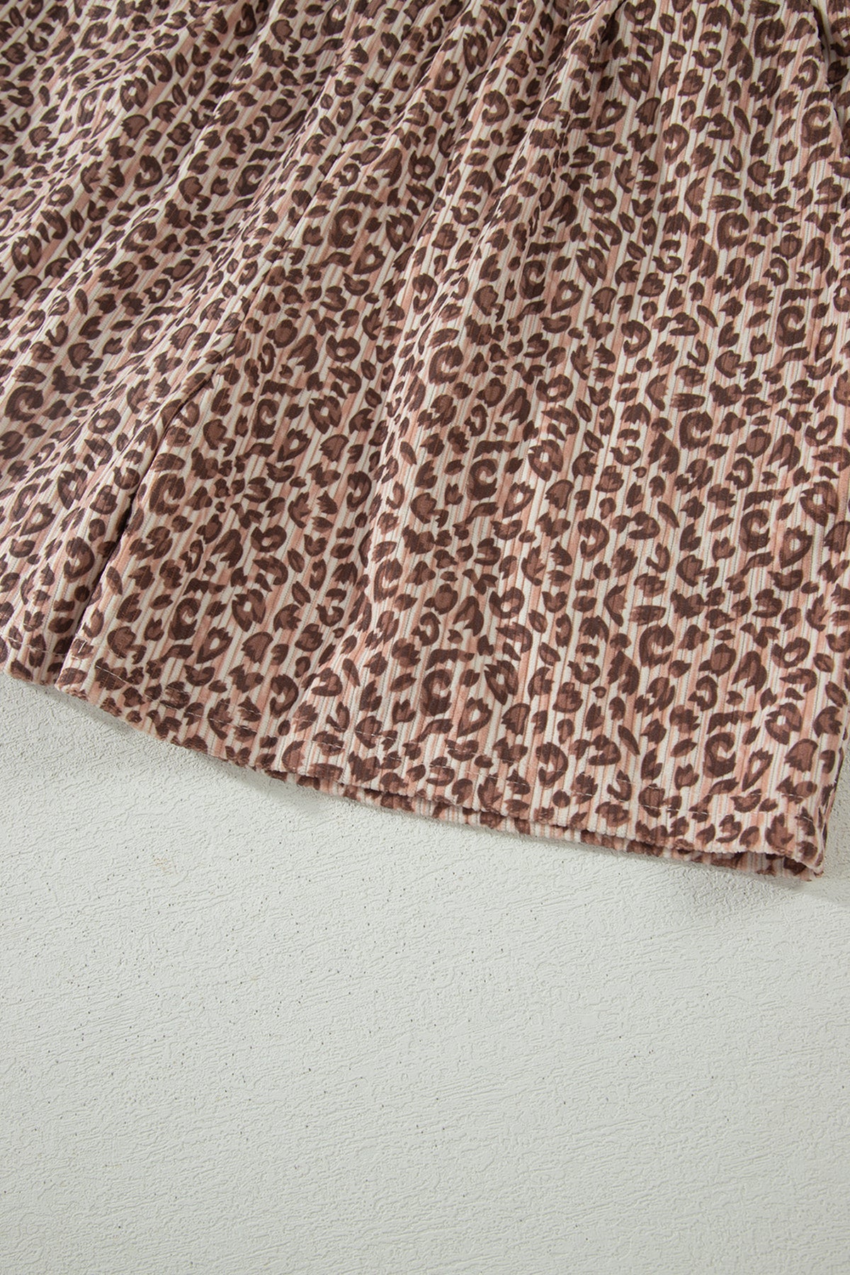 Women's Brown Leopard Print Ribbed Patchwork Half Button Tee Short Two-Piece Set