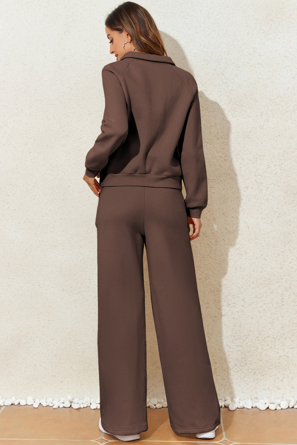 Dark Brown Solid Sweatshirt and High Waist Pants Active Set