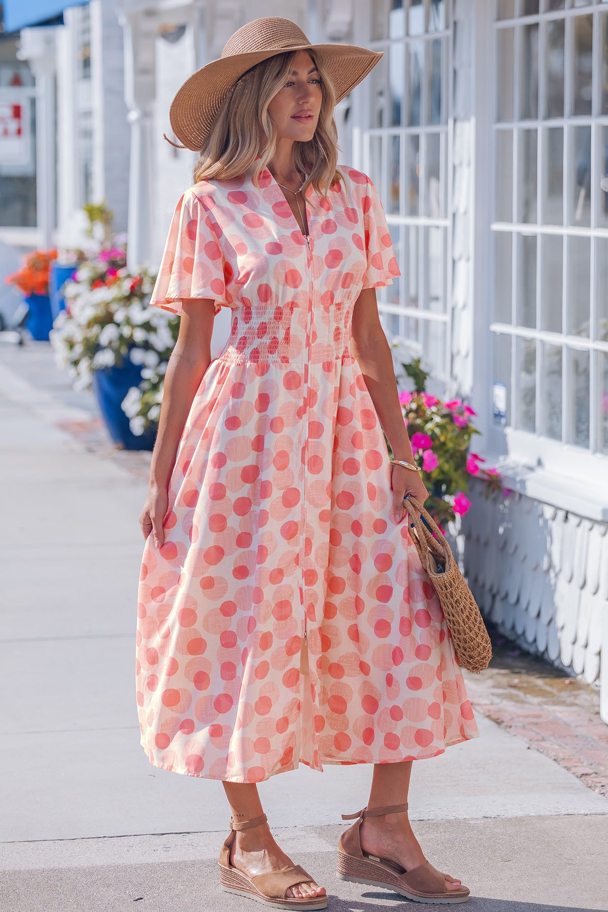 Pink Polka Dot Ruffle Maxi Dress