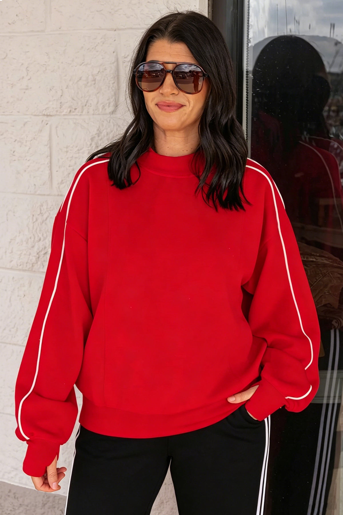 Fiery Red Stand Neck Regular Fit Sweatshirt