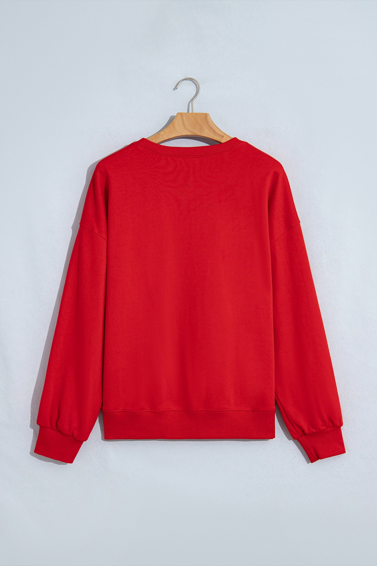 Fiery Red Christmas Embroidered Long Sleeve Loose Fit Sweatshirt