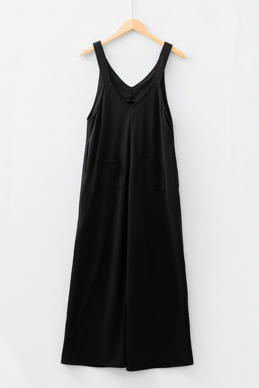 Black Solid Raw Seam Big Flower Patched Loose Overall Jumpsuit