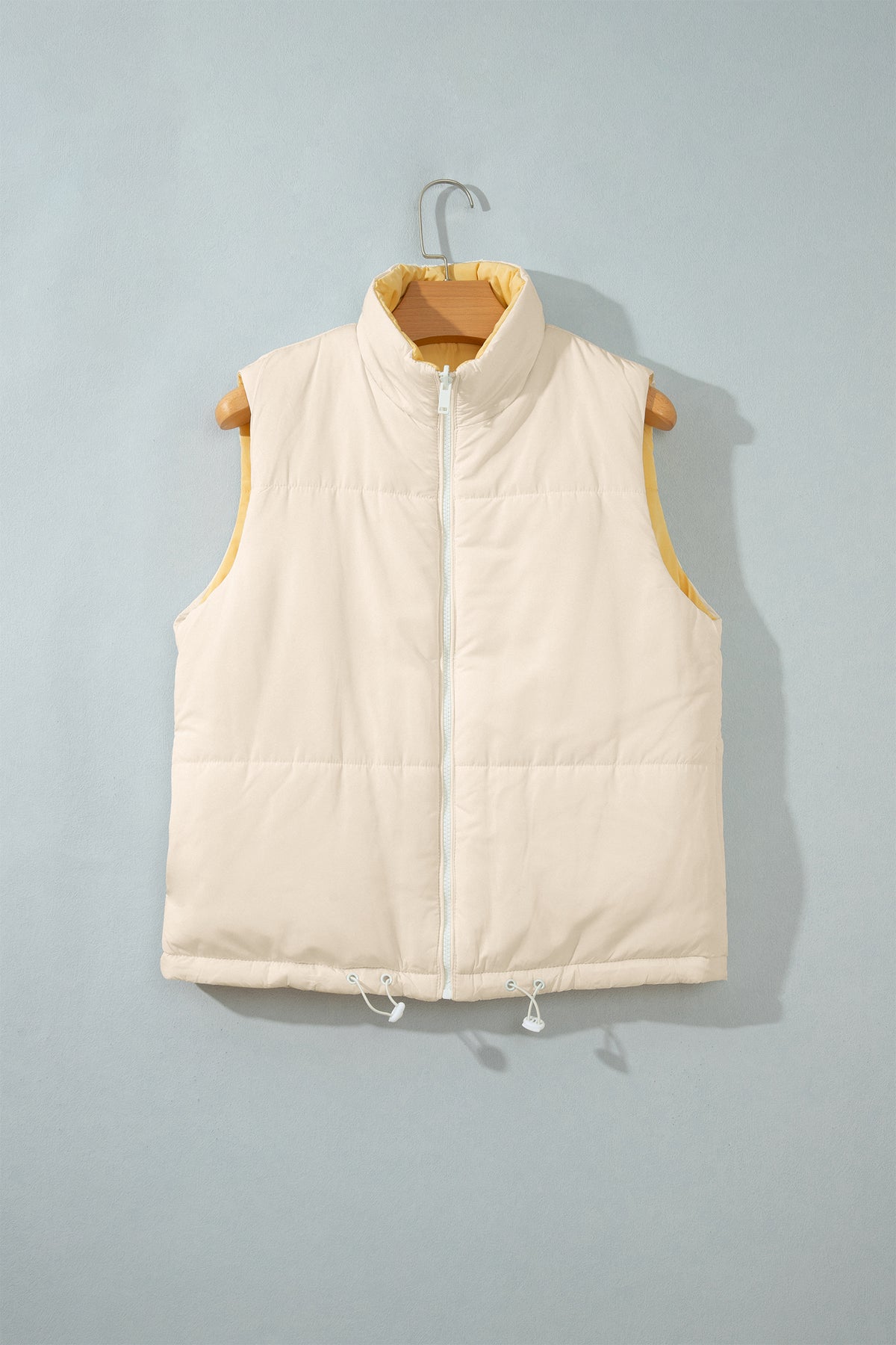 Parchment Reversible Double Wear Color Stand Neck Zip Pocket Quilted Vest