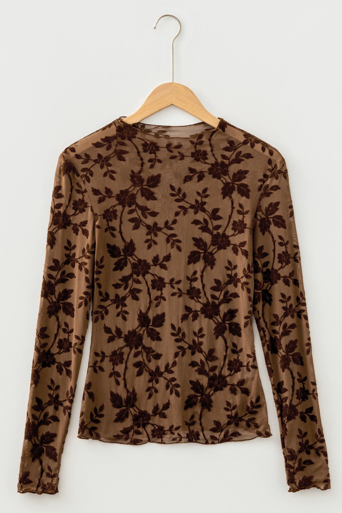 Apricot Floral Mesh Round Neck Sheath Top