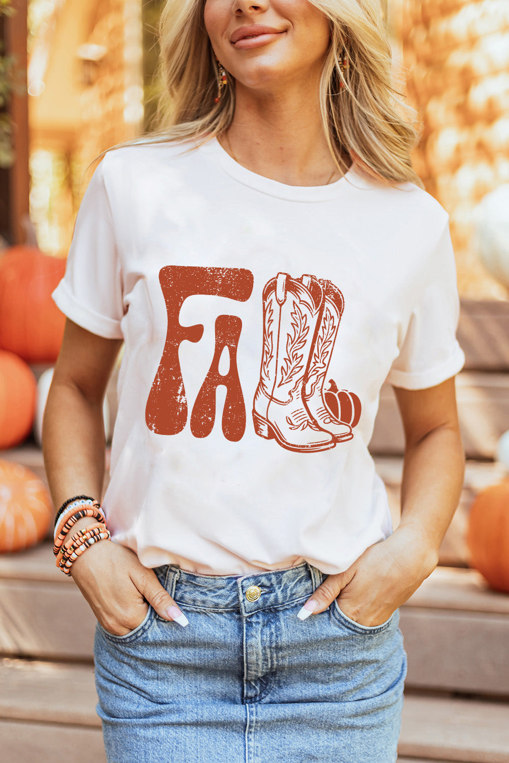 White FALL Boots Cracking Graphic T-Shirt
