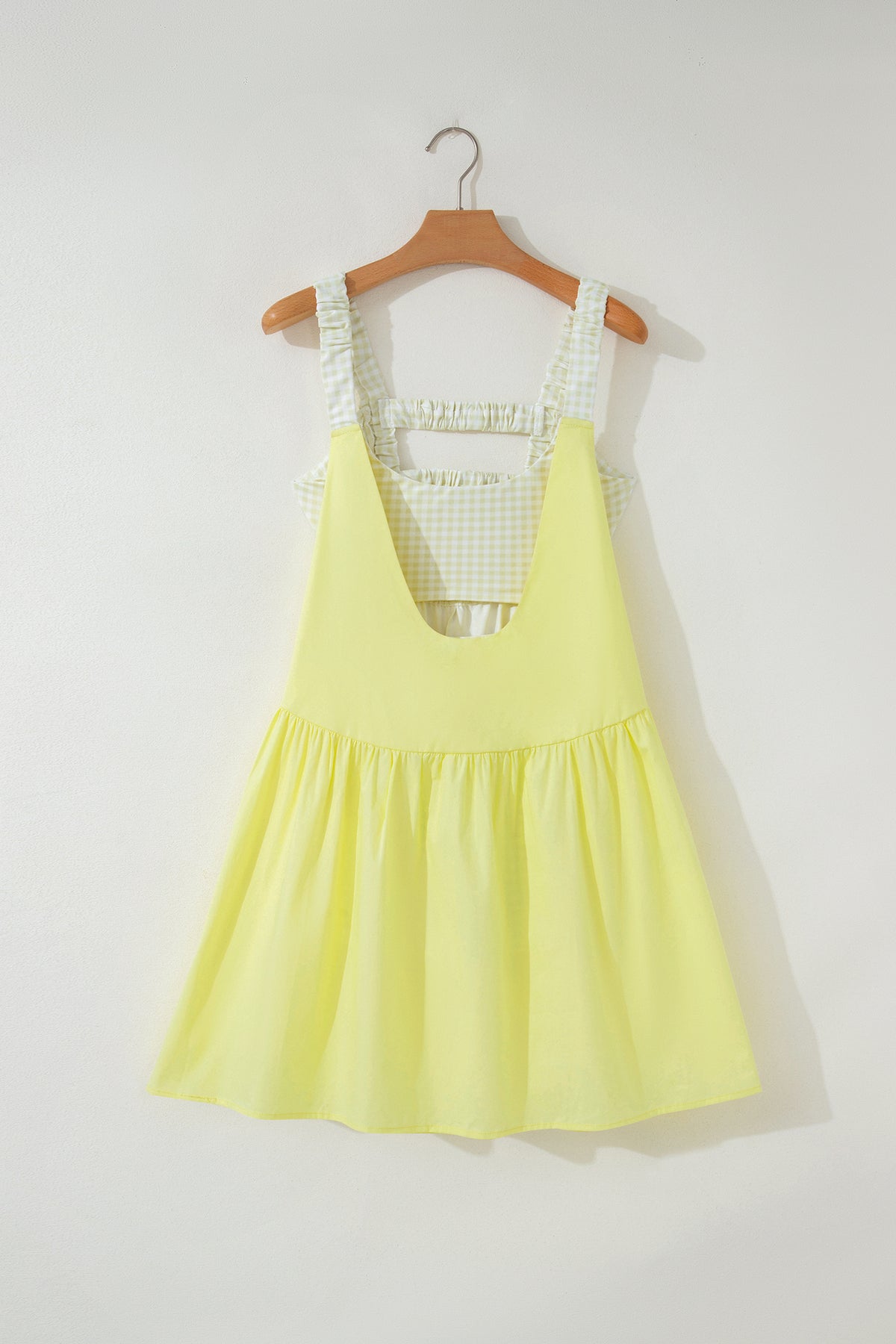 Yellow Cream Faux Gingham Contrast Patchwork Loose Mini Dress