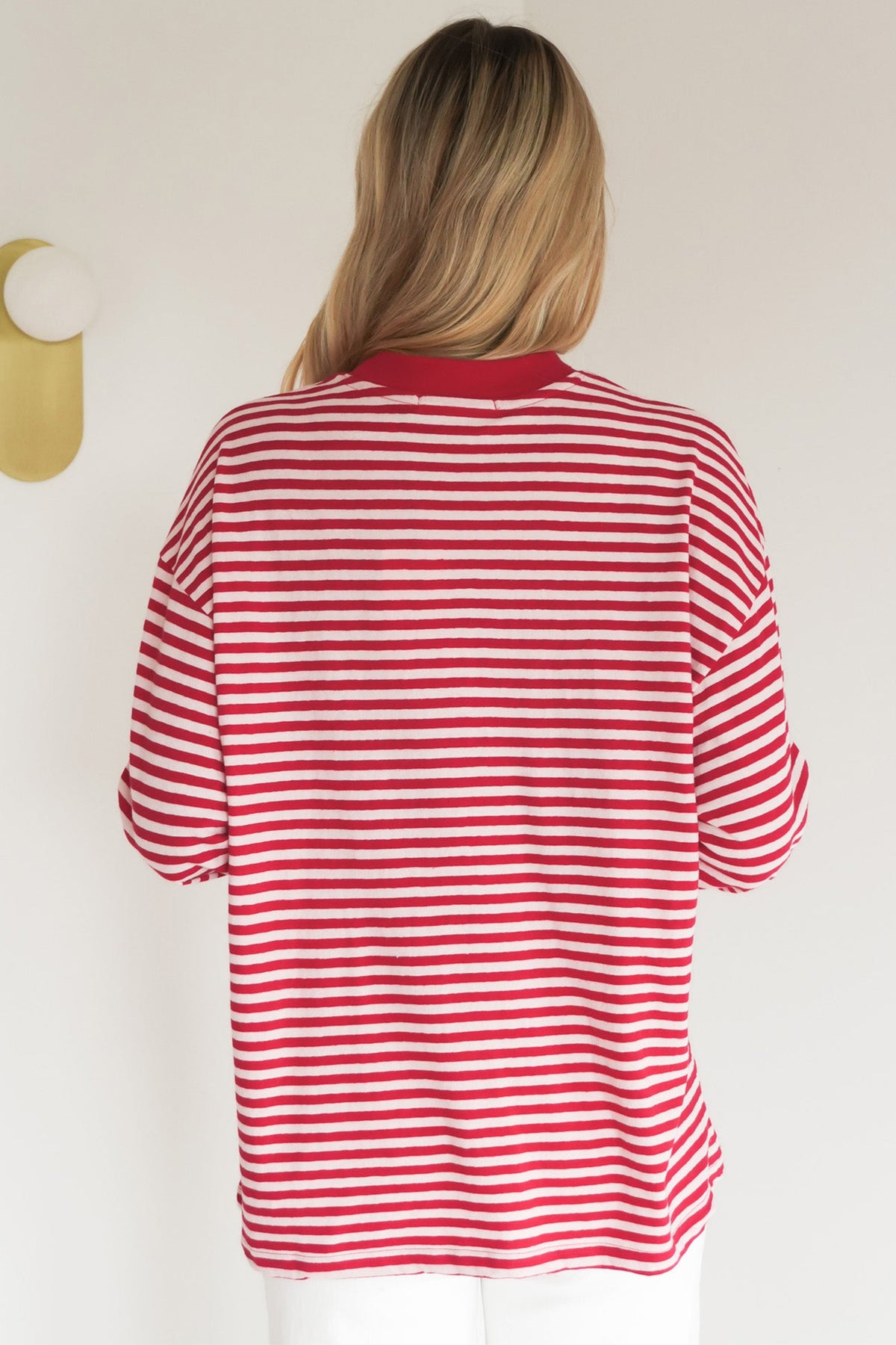 Red Stripe Oversized Round Neck Long Sleeve Top