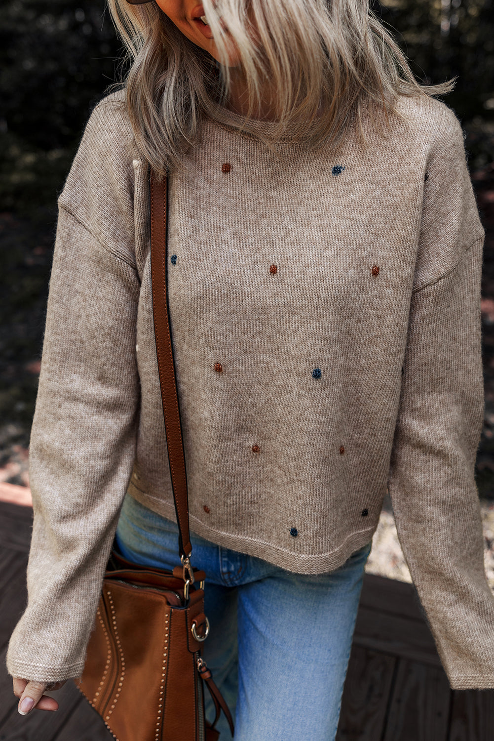 Gray Morn Contrast Colored Dot Detail Drop Shoulder Sweater