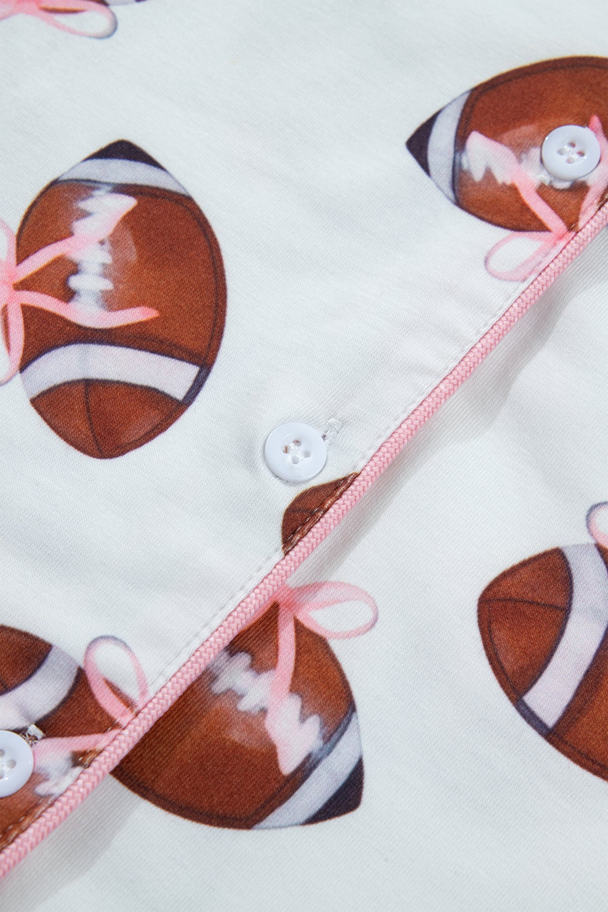 White Rugby Print Button Down Top and Pants Pajama Set