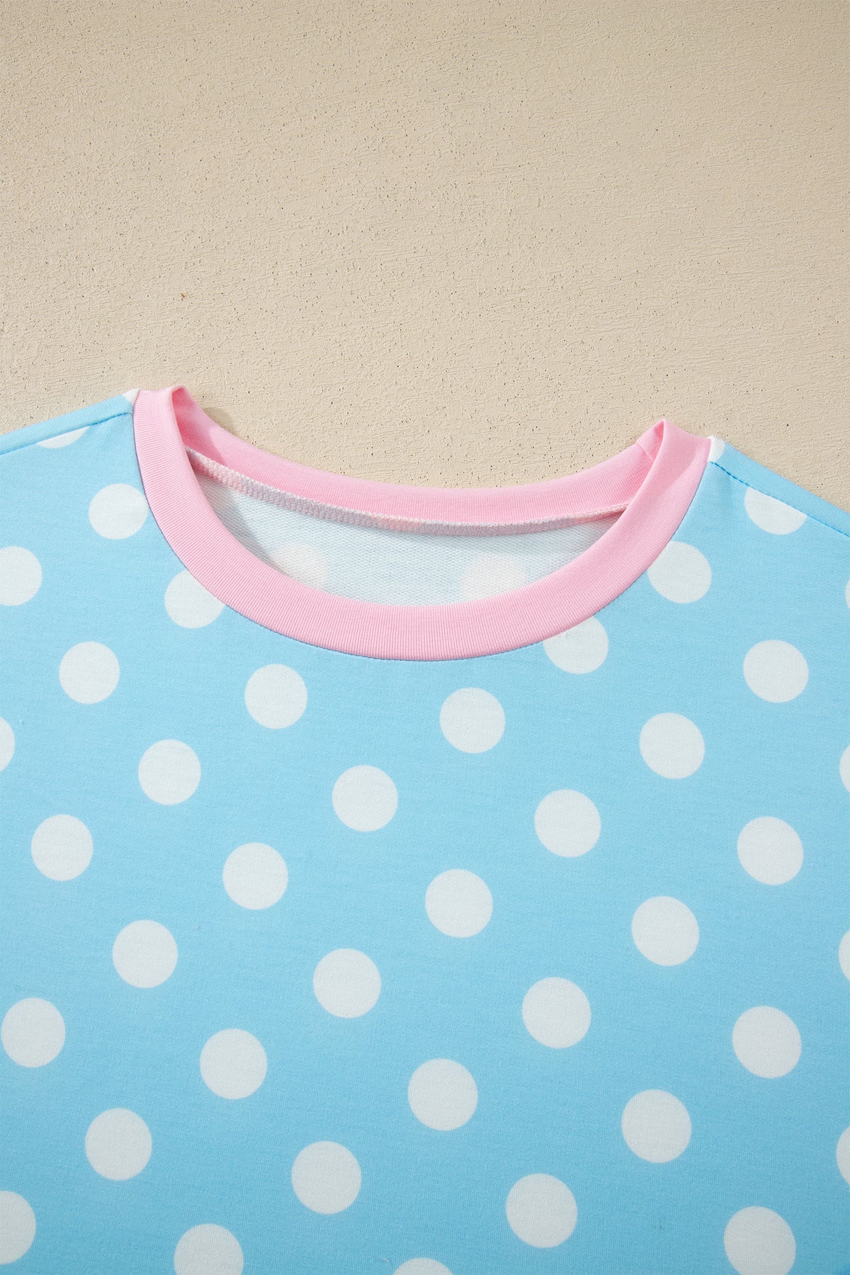 Women's Sky Blue Polka Dot Short-Sleeve Top & Pants Set