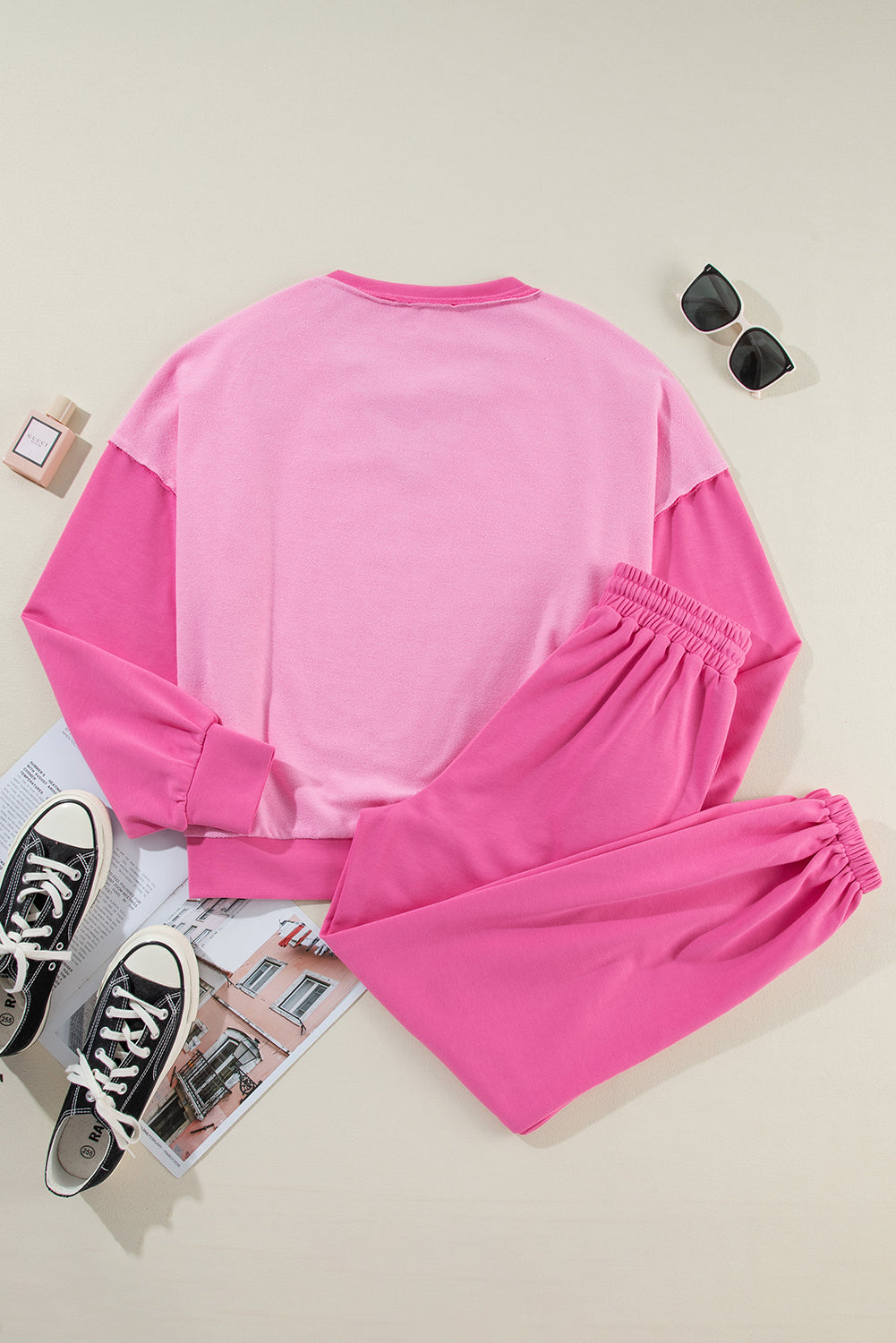 Women's Bonbon Contrast Patchwork Pullover and Joggers Set