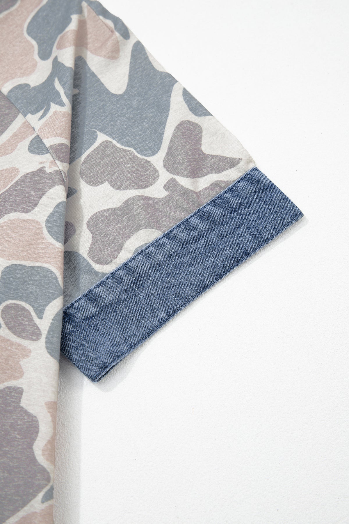 Multicolour Camouflage Print Denim Polo Collar Tee