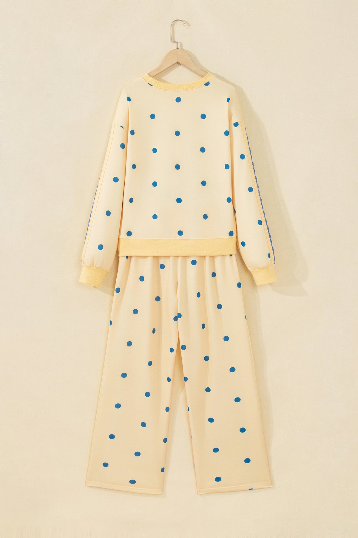 Yellow Polka Dot Top and Patchwork Wide Leg Pants Set