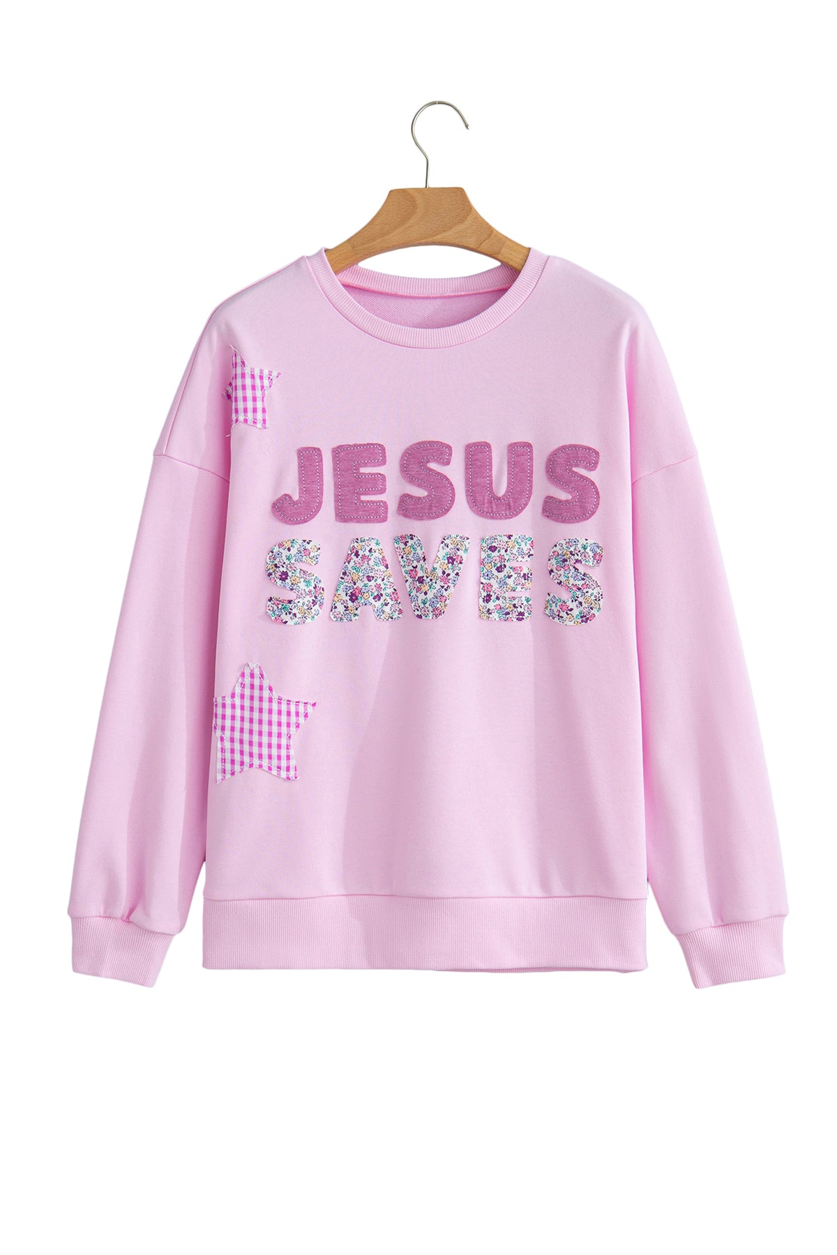 Pink JESUS SAVES Gingham Star Plus Size Sweatshirt