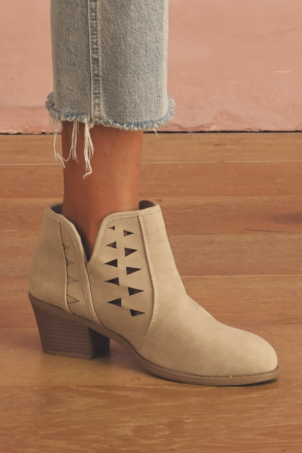 Parchment Cut Out Suede Pointed-Toe Heeled Ankle Boots