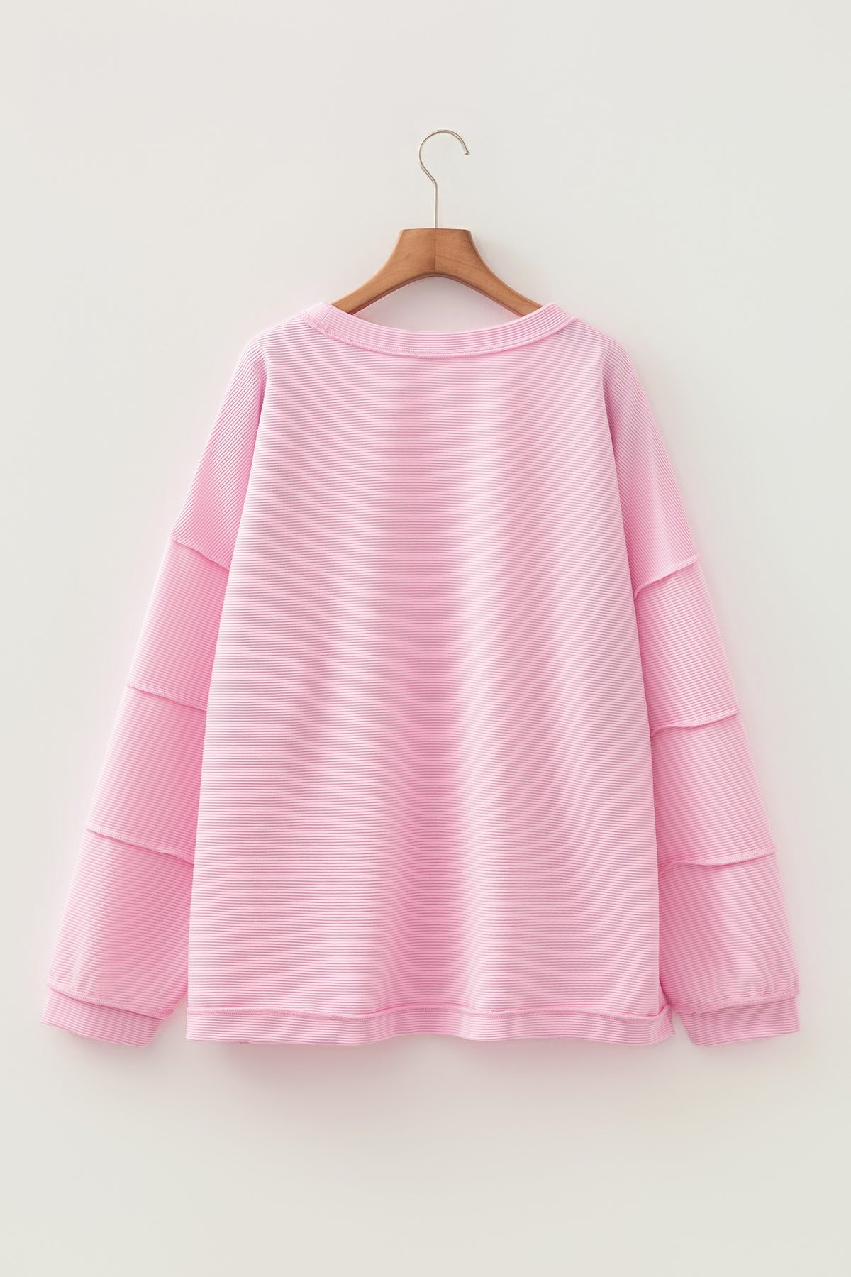 Pink Drop-Shoulder Long-Sleeve Plus Size Ribbed Top