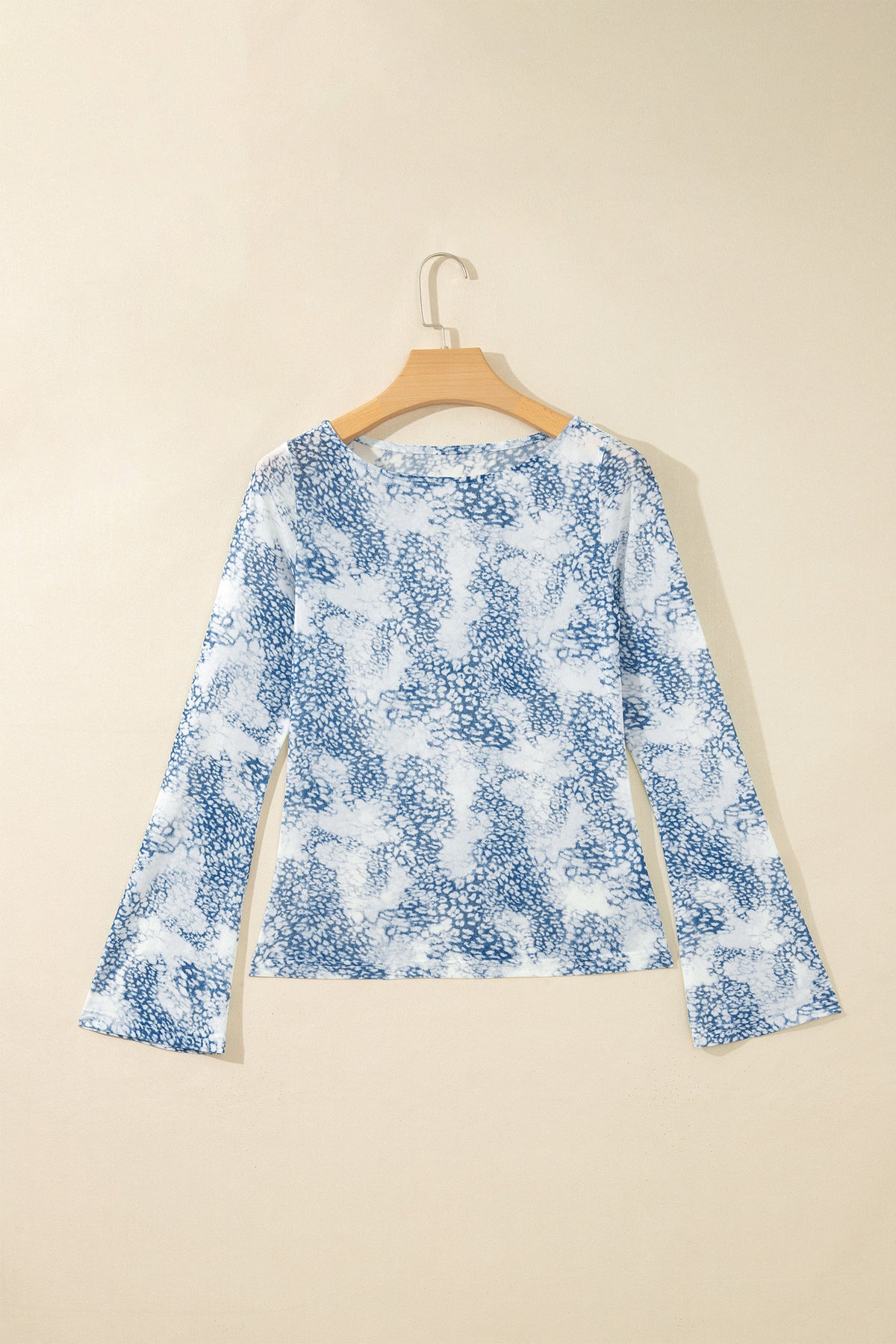 Sky Blue Leopard Print Round Neck Sheath Top