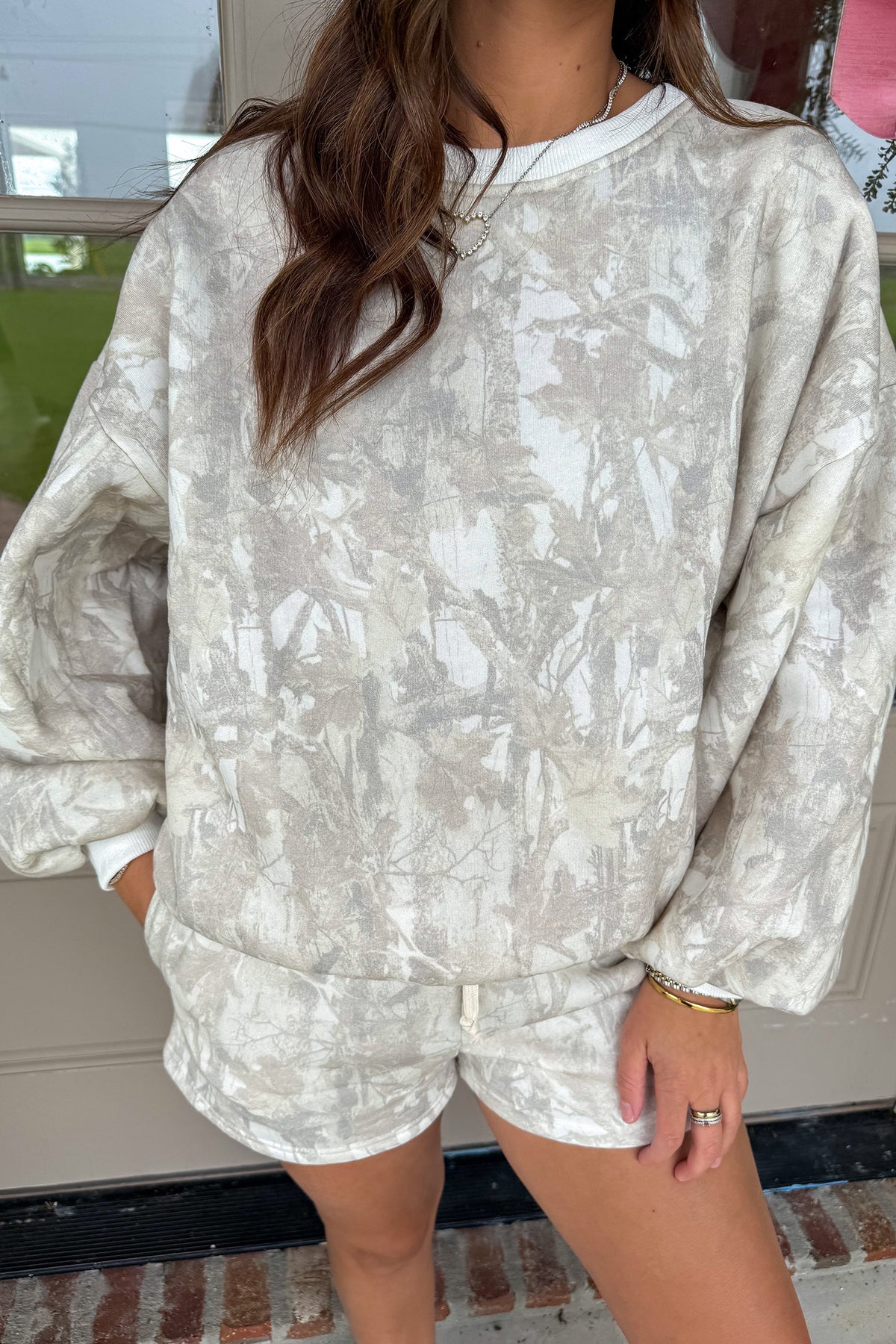 Women's Khaki Woodland Camouflage Long-Sleeve Top and Shorts Set