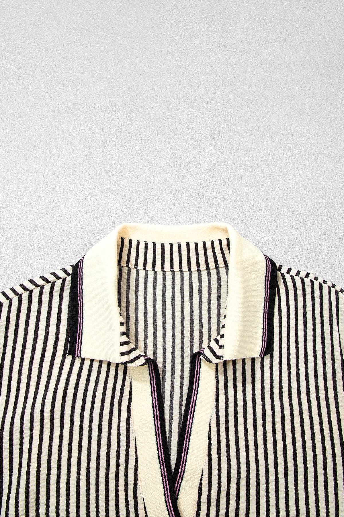 Black Stripe Patchwork Striped V-Neck Tunic Plus Size Blouse