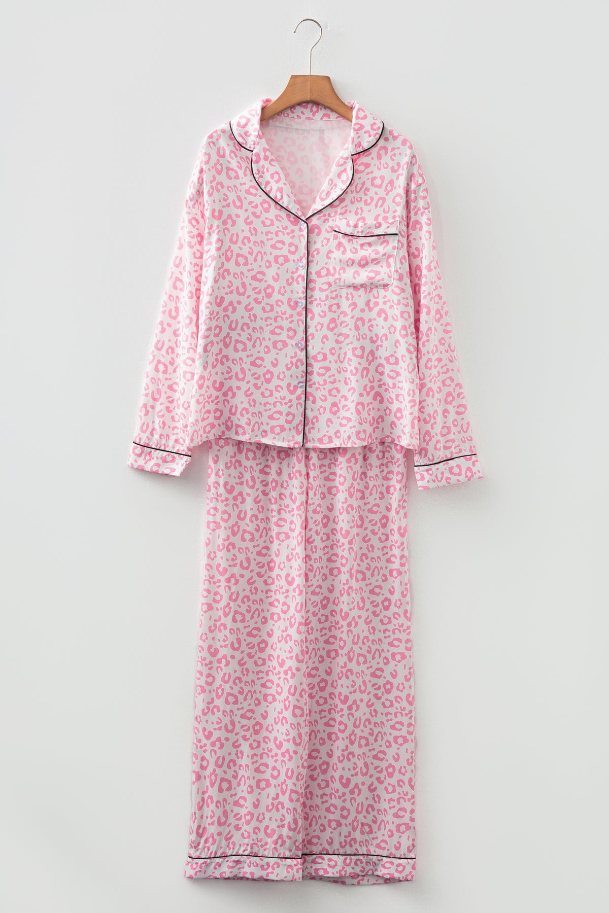 Pink Leopard Print Long Pajama Set