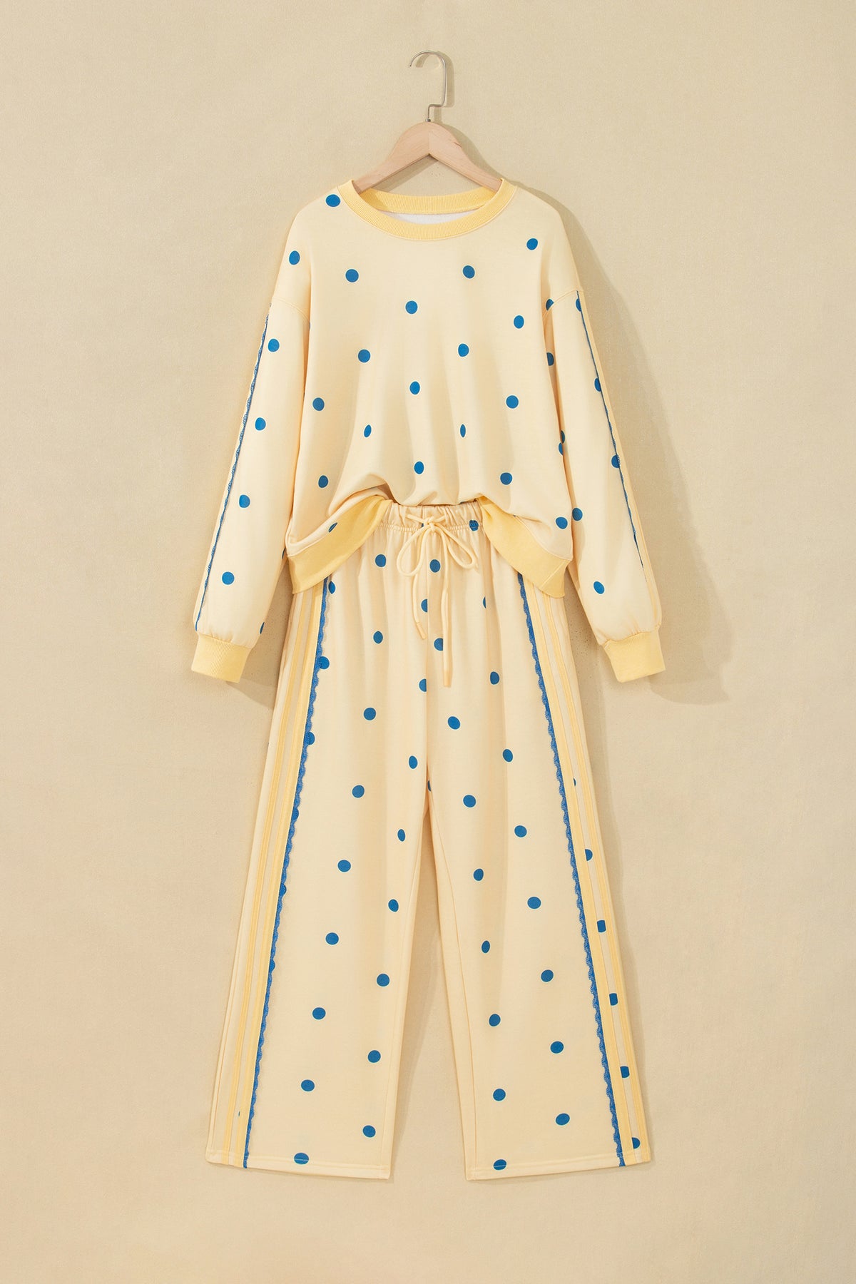 Yellow Polka Dot Top and Patchwork Wide Leg Pants Set