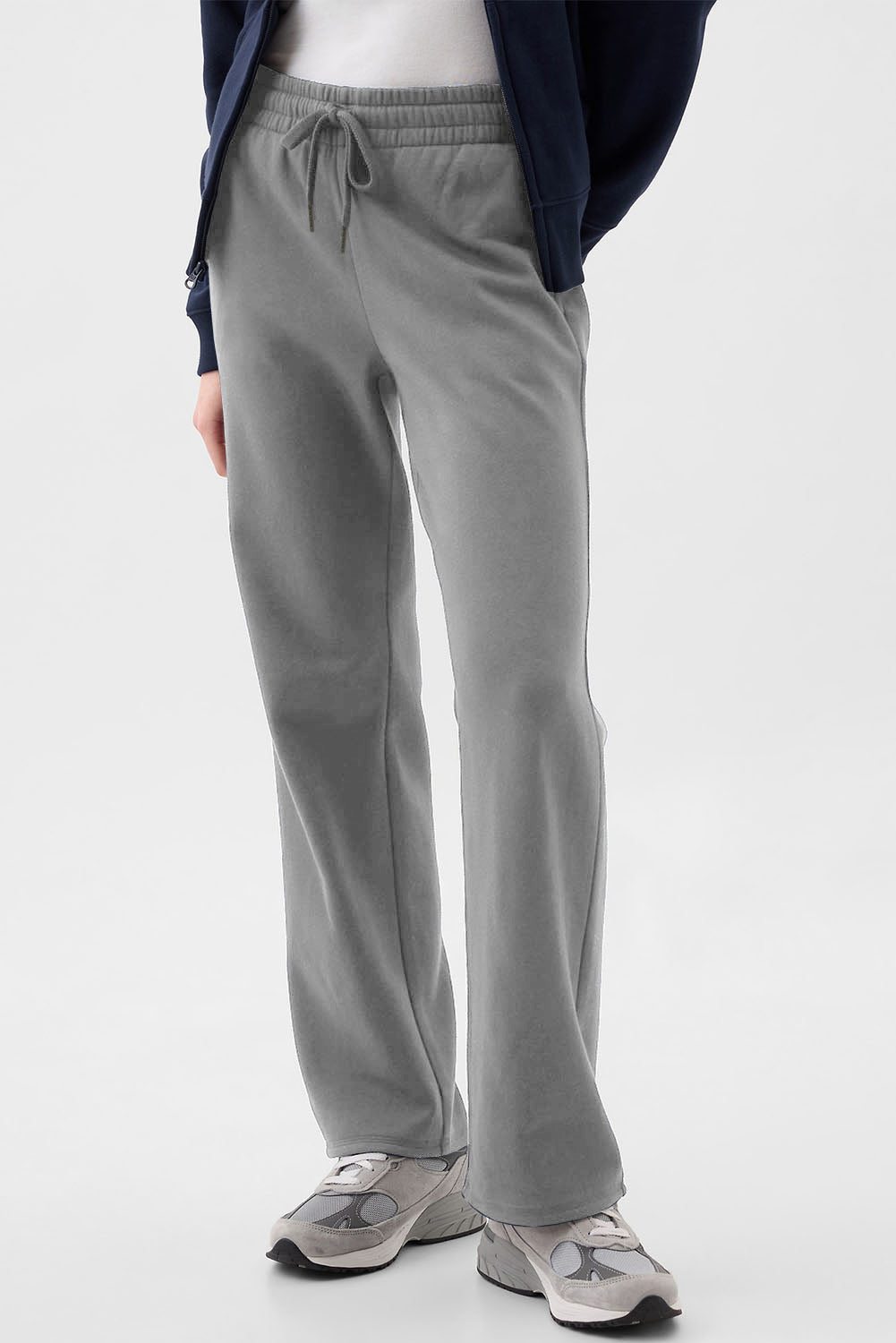 Light Grey Solid Fleece Lined Drawstring Waist Casual Pants