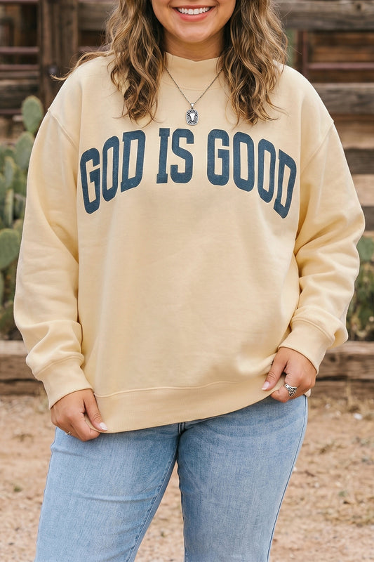 Yellow Jesus Slogan Stand Neck Oversized Tunic Sweatshirt