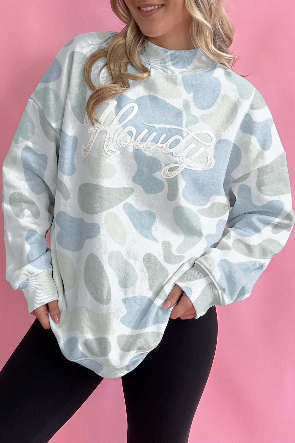 Pink Camo Print Howdy Western Style Sweatshirt