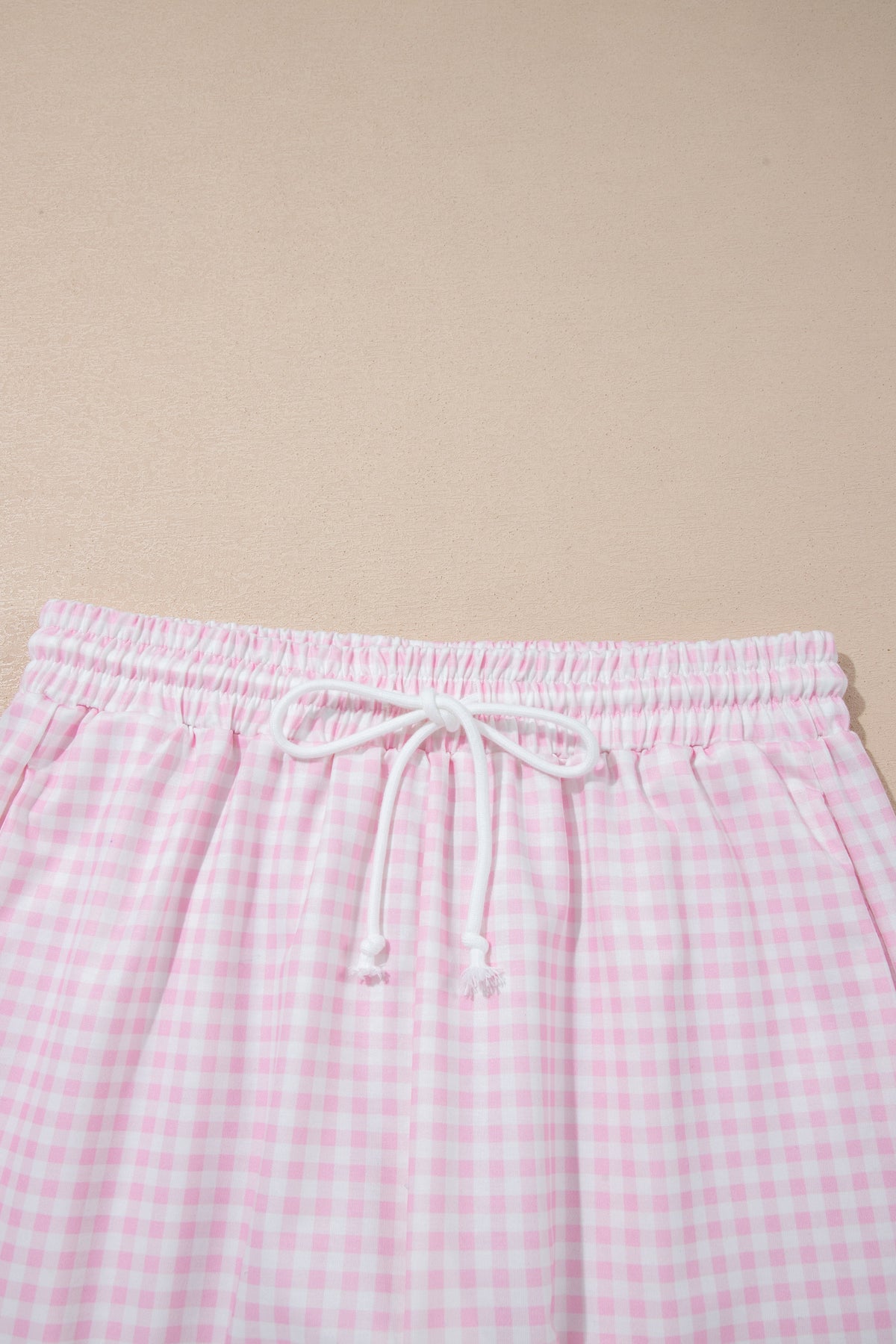 Women's Pink Plaid Zip Neck Sleeveless Top Shorts Two-Piece Shorts Two-Piece Set