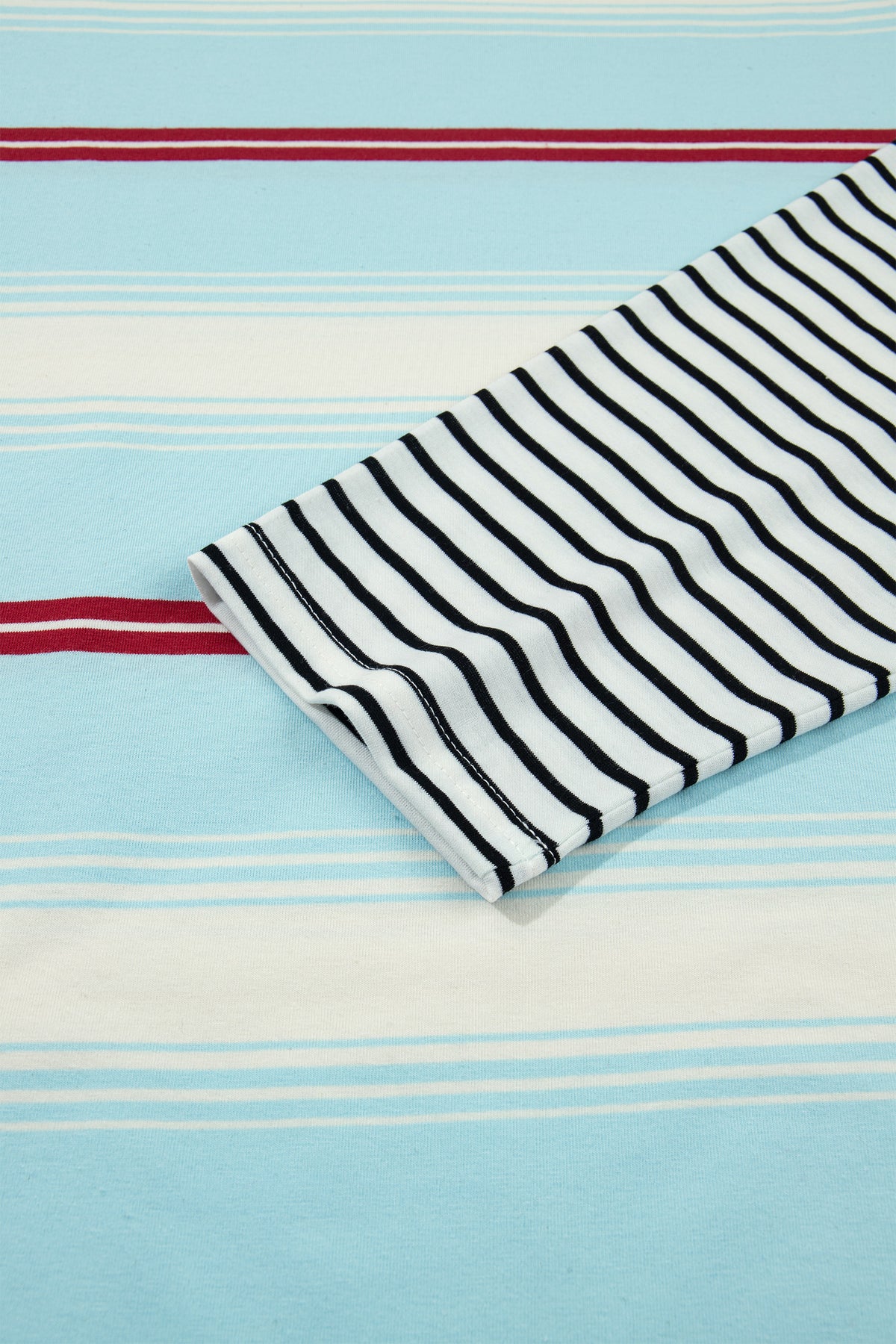 Sky Blue Stripe Striped Patchwork Pullover Top