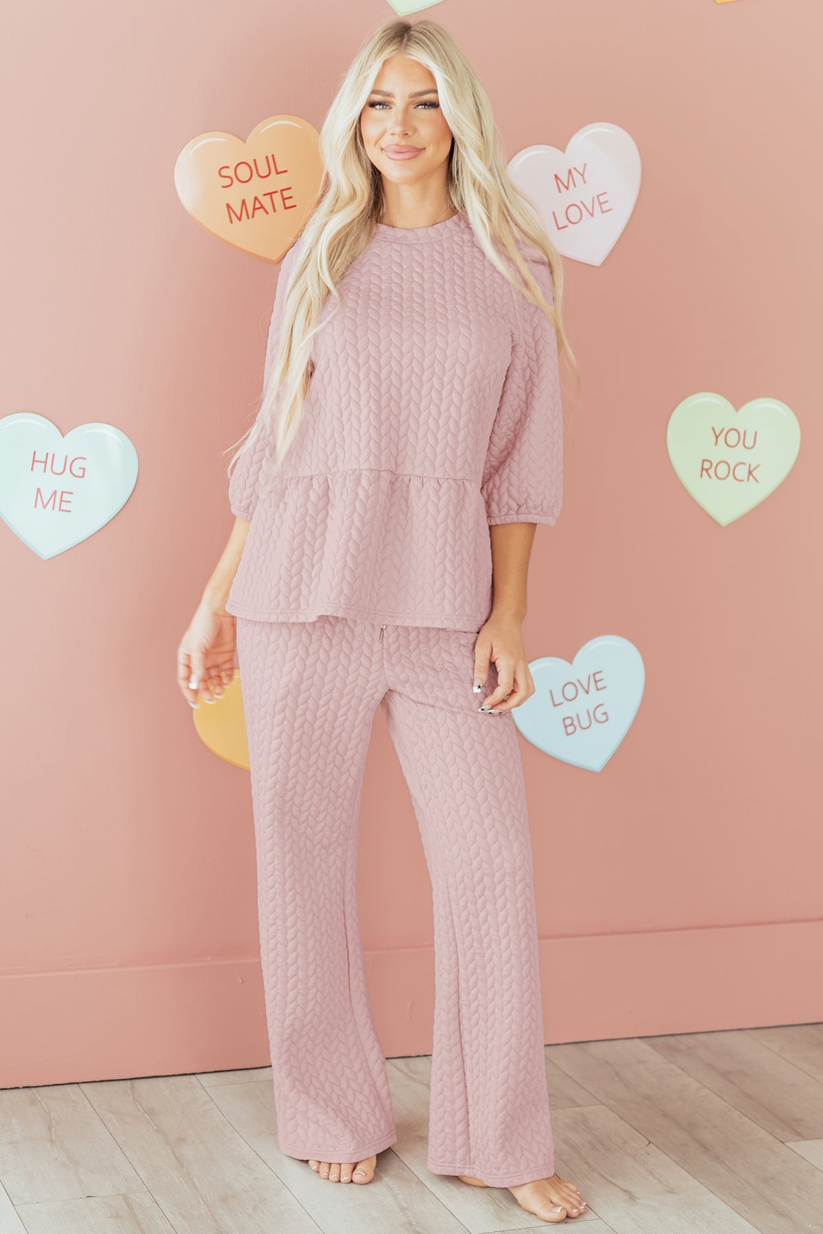 Women's Delicacy Braided Texture Ruffle Top Pants Set