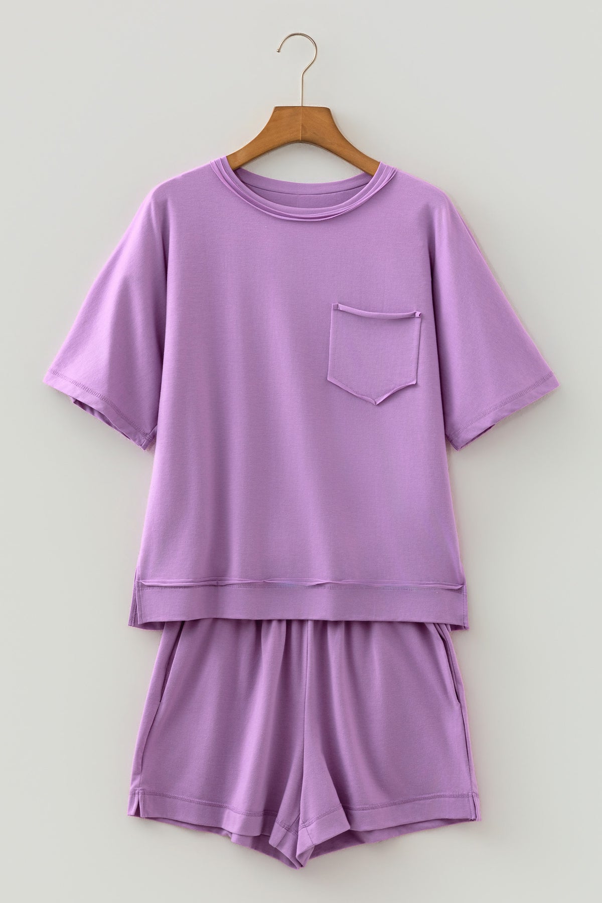 Women's Mint Green Raw Edge Patch Pocket Oversized Top & Shorts Set