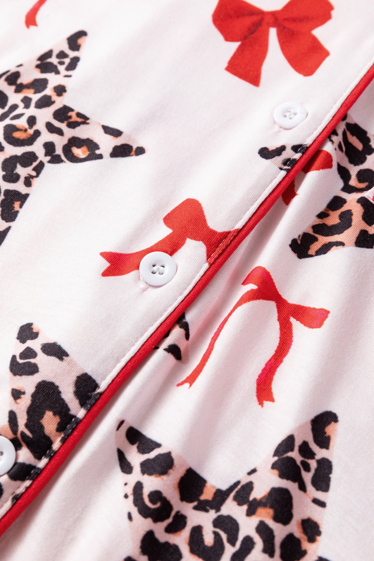White Leopard Star Ribbon Bow Print Short Pajama Set