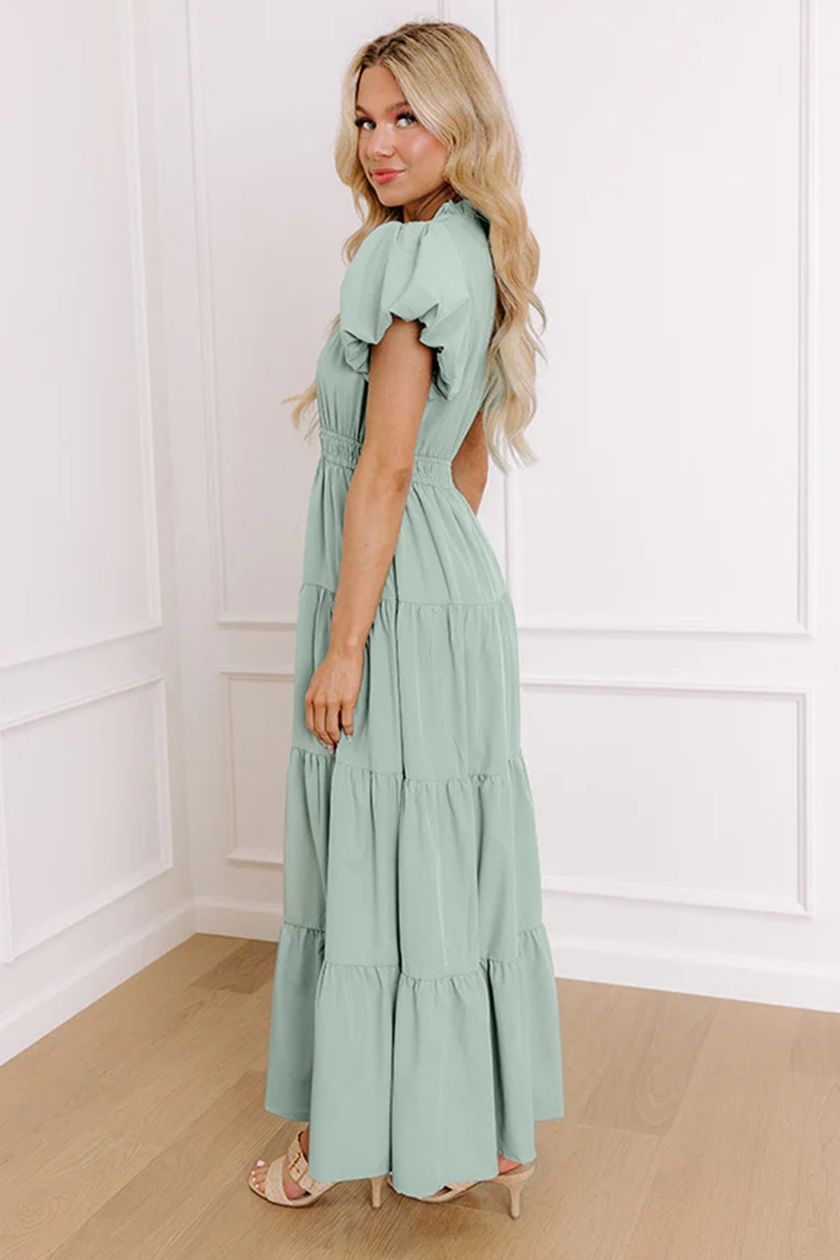 Green V-Neck Maxi Dress