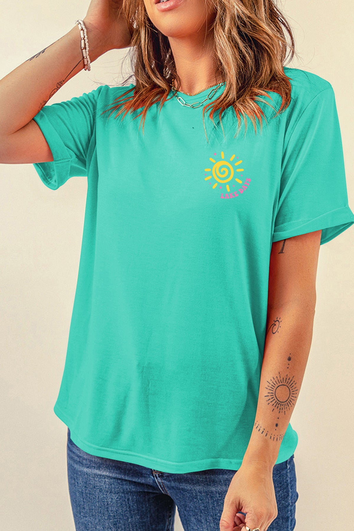 Mint Green LAKE DAYS Double Side Printed Vacation T-Shirt