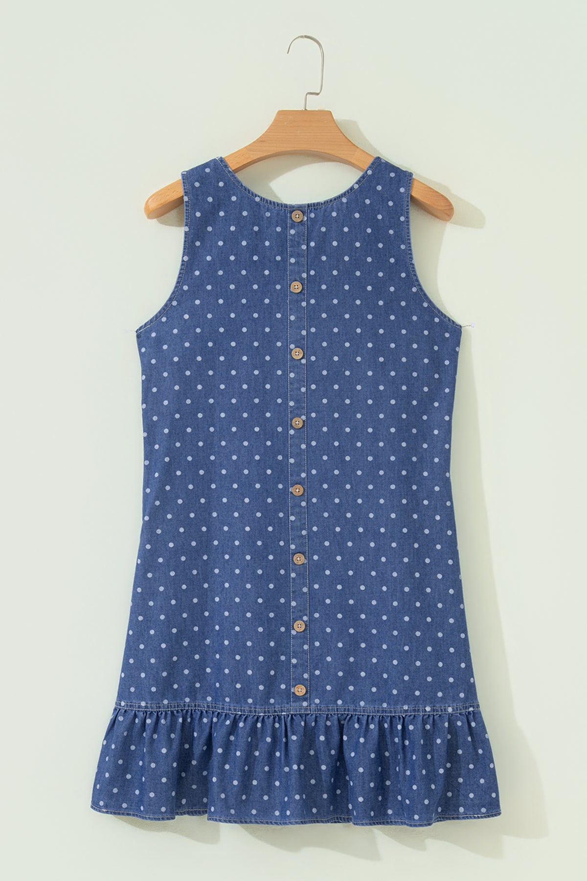 Blue Polka Dot Ruffle Denim Mini Dress