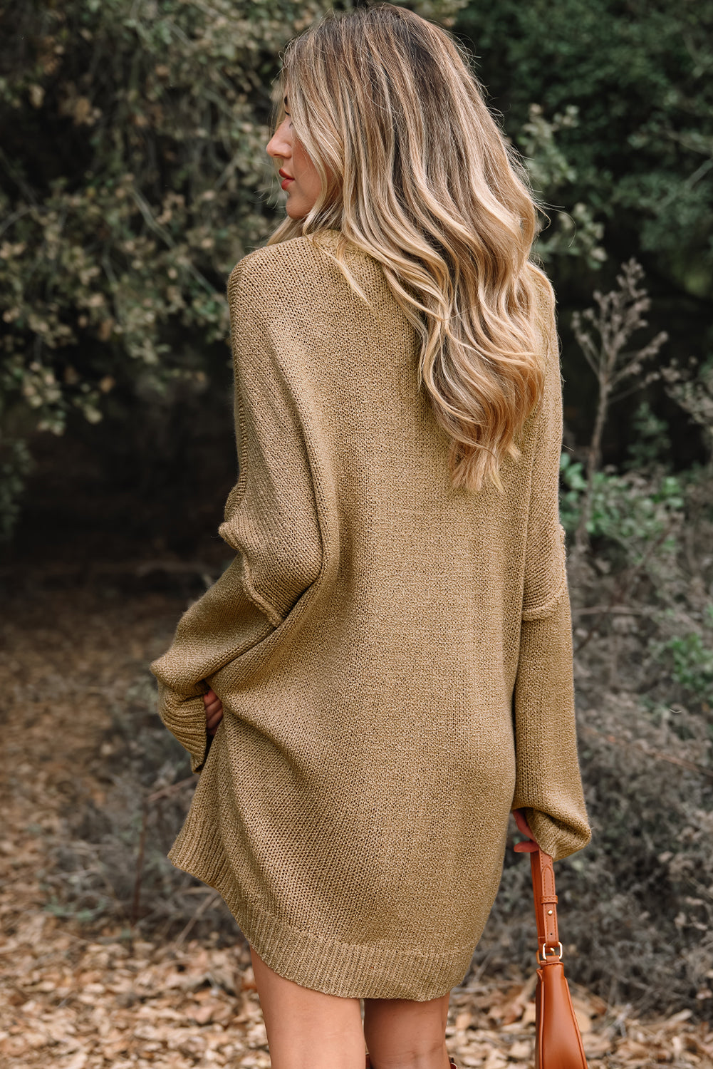 Pale Khaki Oversize Drop Shoulder Slouchy Sweater Dress
