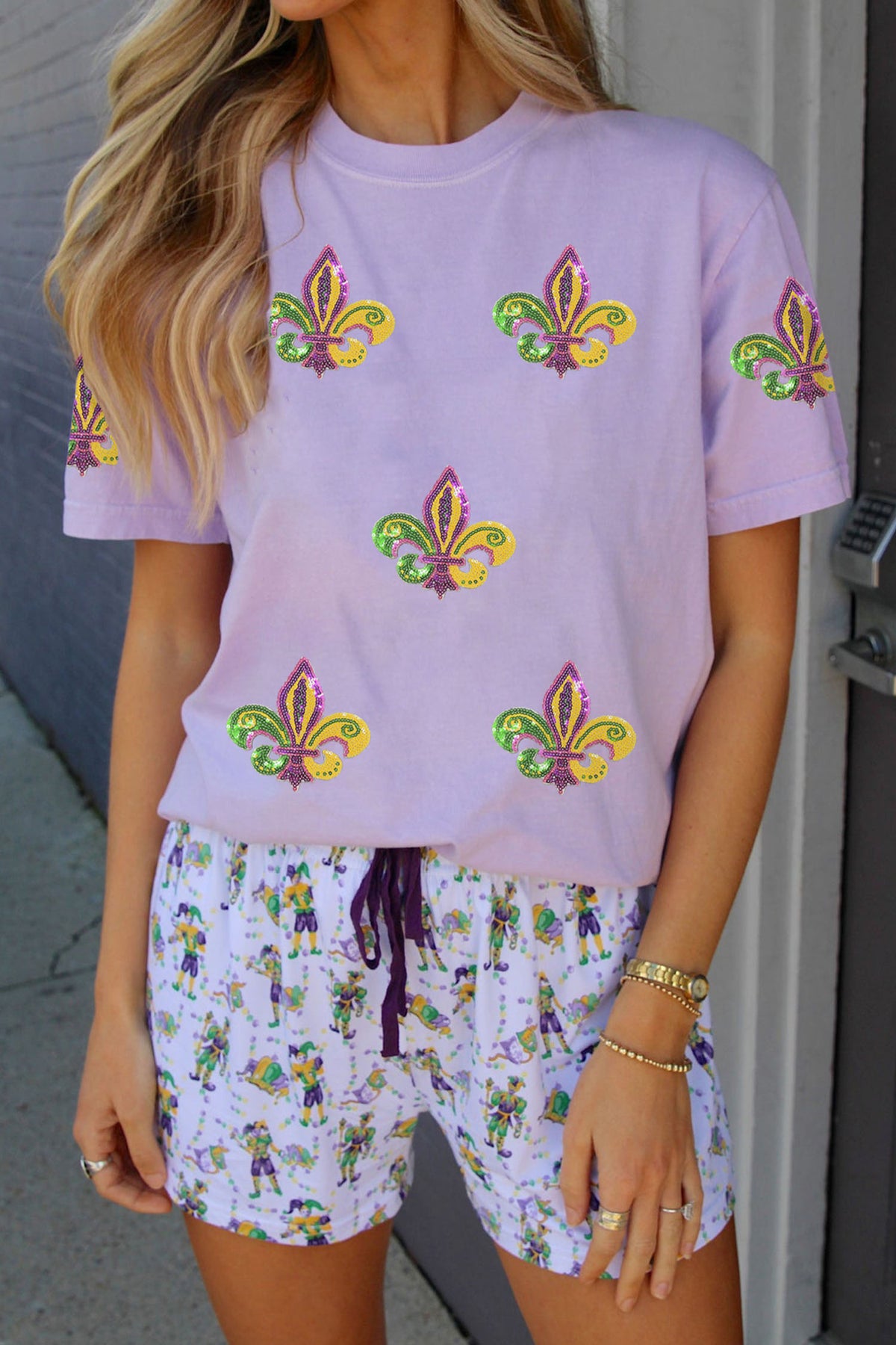 Wisteria Mardi Gras Sequined Pattern Holiday T-Shirt