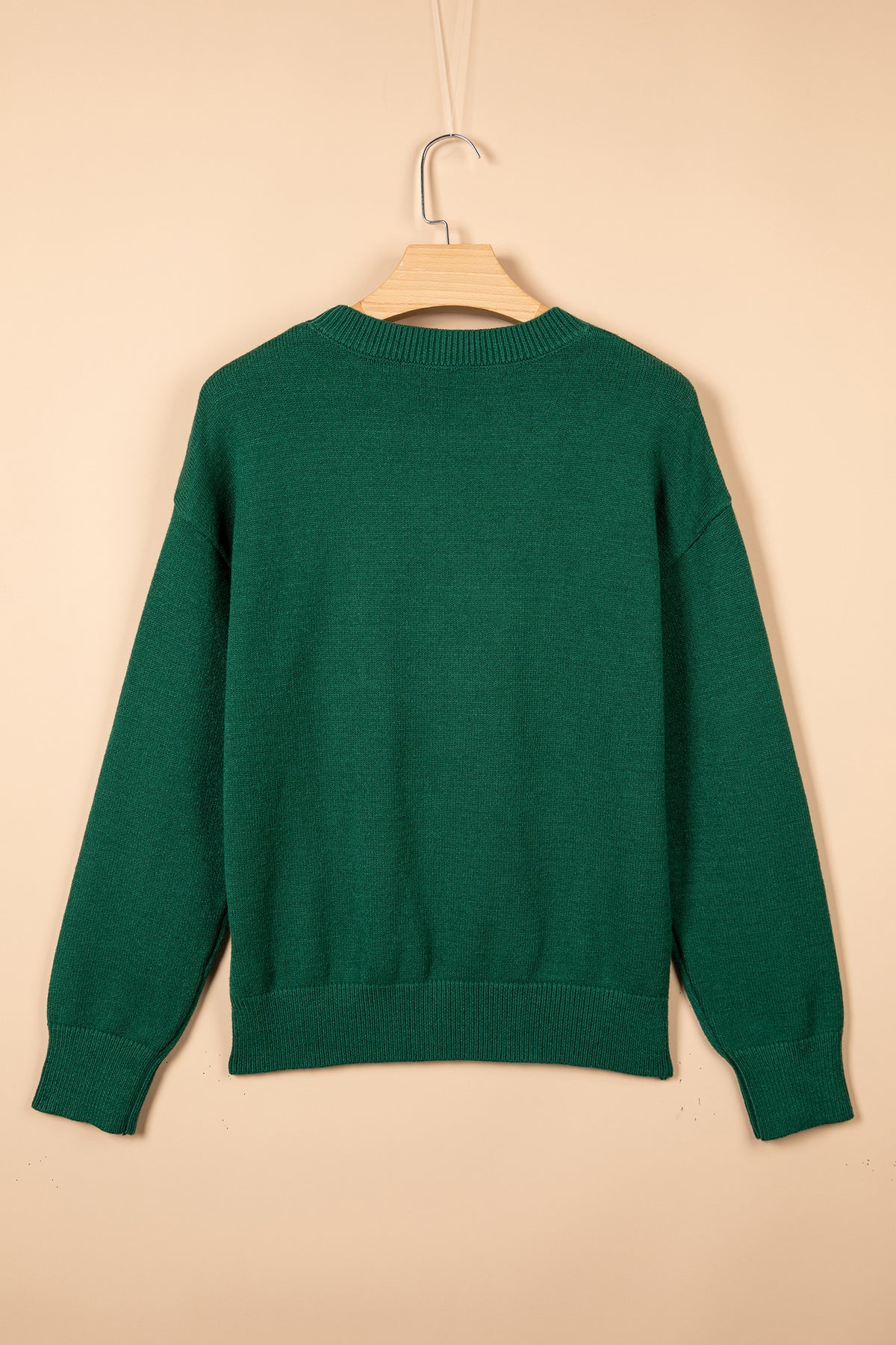 Blackish Green Abstract Dog Embroidery Christmas Round Neck Sweater