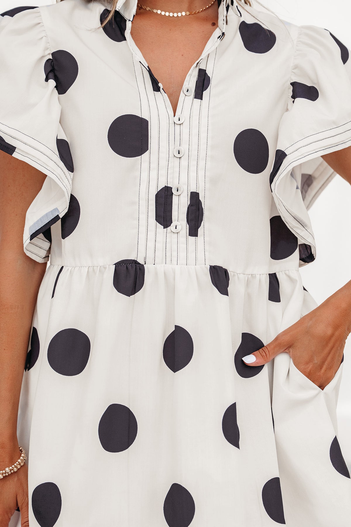 White Polka Dot Ruffle Mini Dress