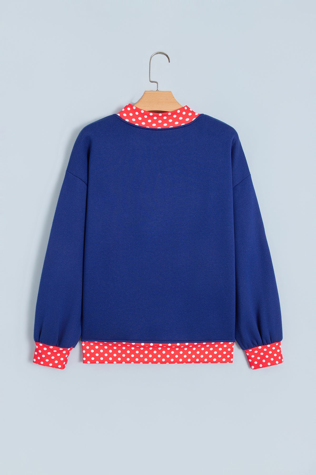 Dirty blue Polka Dot Letter Print Mock Neck Sweatshirt