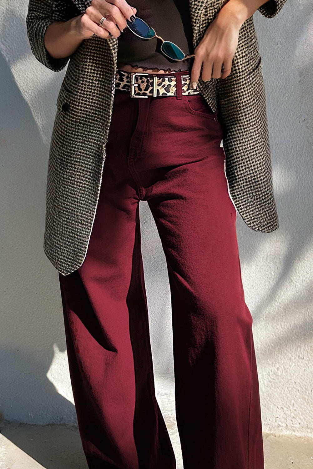 Coffee Loose Straight High Waist Solid Jeans